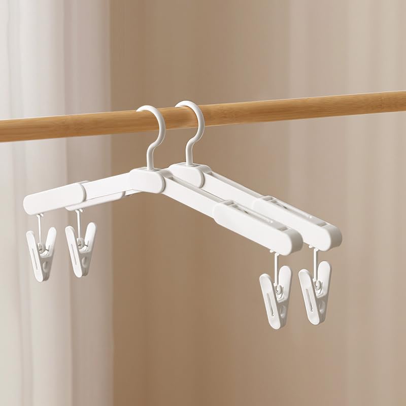 【送料無料】【2025年 超コンパクト折りたたみ旅行ハンガー 12.5cm手掌サイズ クリップ付き 伸縮可能 スマホより小さい 差旅専用設計 3パック 色：ベージュ 2個パック、サイズ：標準