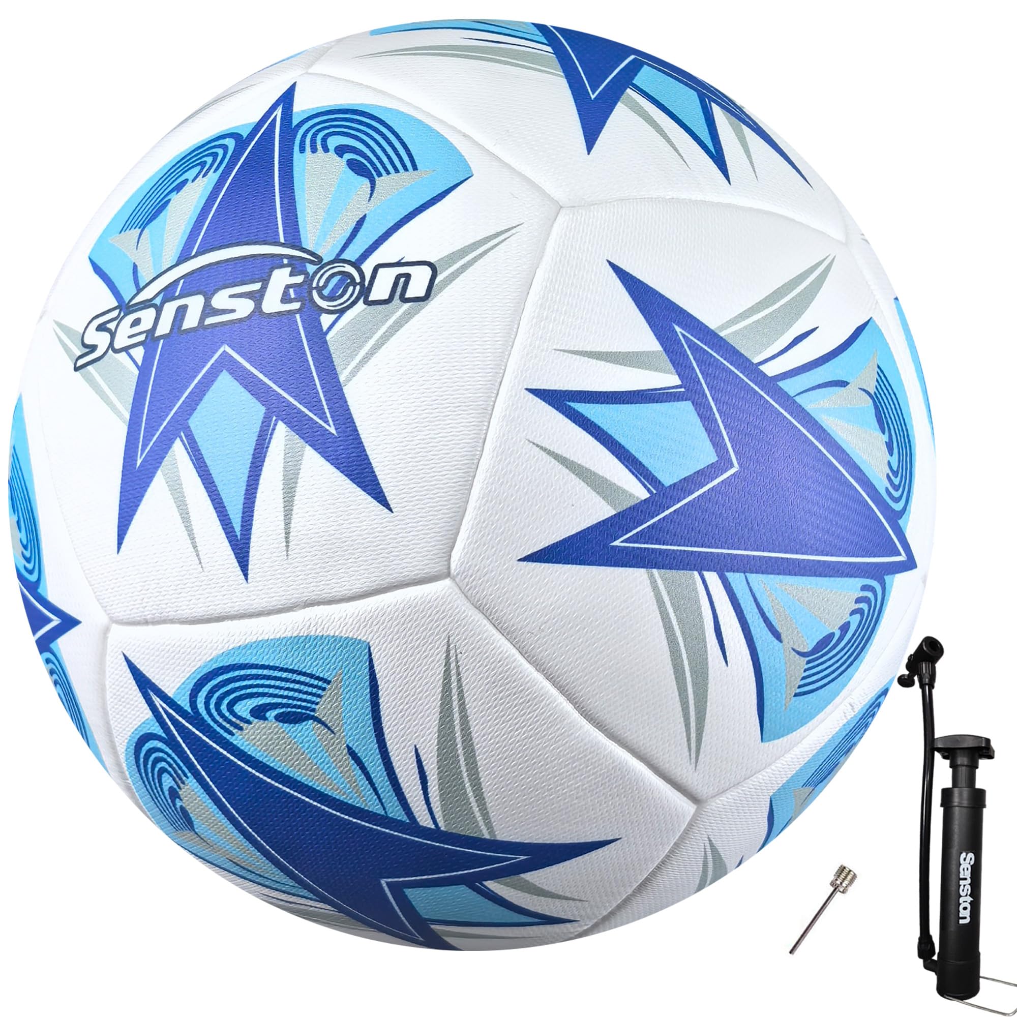 【送料無料】Senston サッカーボール 5号球 き-トレーニング試合サッカー大人と青少年サッカーポンプ付 色：青、サイズ：5号