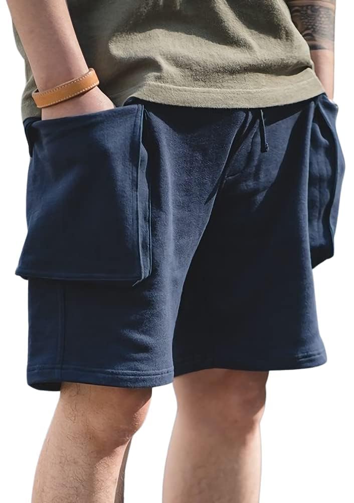 【送料無料】[アスペルシオ] スエット ハーフパンツ 膝上 ポケットつき ミリタリー カーゴパンツ メンズ 色：アクアネイビー、サイズ：M