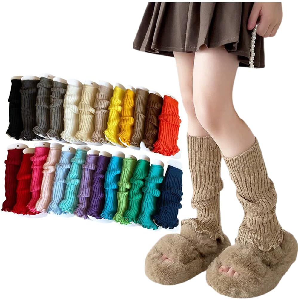 【送料無料】[InSomila] インソミラ 子供 レッグウォーマー ガールズ 女の子 カラフル ニット ネオンカラー ルーズソックス 蛍光 派手 ダンス 衣装 暖かい フリーサイズ 小学生 中学生 色：キャメル、サイズ：Free Size