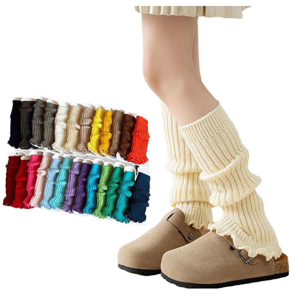 【送料無料】[InSomila] インソミラ 子供 レッグウォーマー ガールズ 女の子 カラフル ニット ネオンカラー ルーズソックス 蛍光 派手 ダンス 衣装 暖かい フリーサイズ 小学生 中学生 色：オフホワイト、サイズ：Free Size