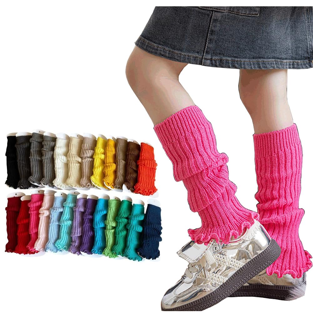 【送料無料】[InSomila] インソミラ 子供 レッグウォーマー ガールズ 女の子 カラフル ニット ネオンカラー ルーズソックス 蛍光 派手 ダンス 衣装 暖かい フリーサイズ 小学生 中学生 色：ブラック、サイズ：Free Size