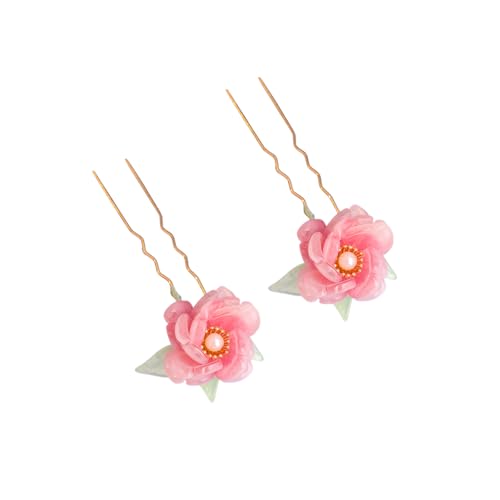 【送料無料】EZ PEACH 髪飾り パール Uピン お花 キラキラ 髪留め 水引 手作り ヘアアクセサリー レディース 結婚式 パーティー 入学式 お呼ばれ 卒業式 和装 成人式 振袖 浴衣 2本セット ヘアアクセサリー 色：撫子色