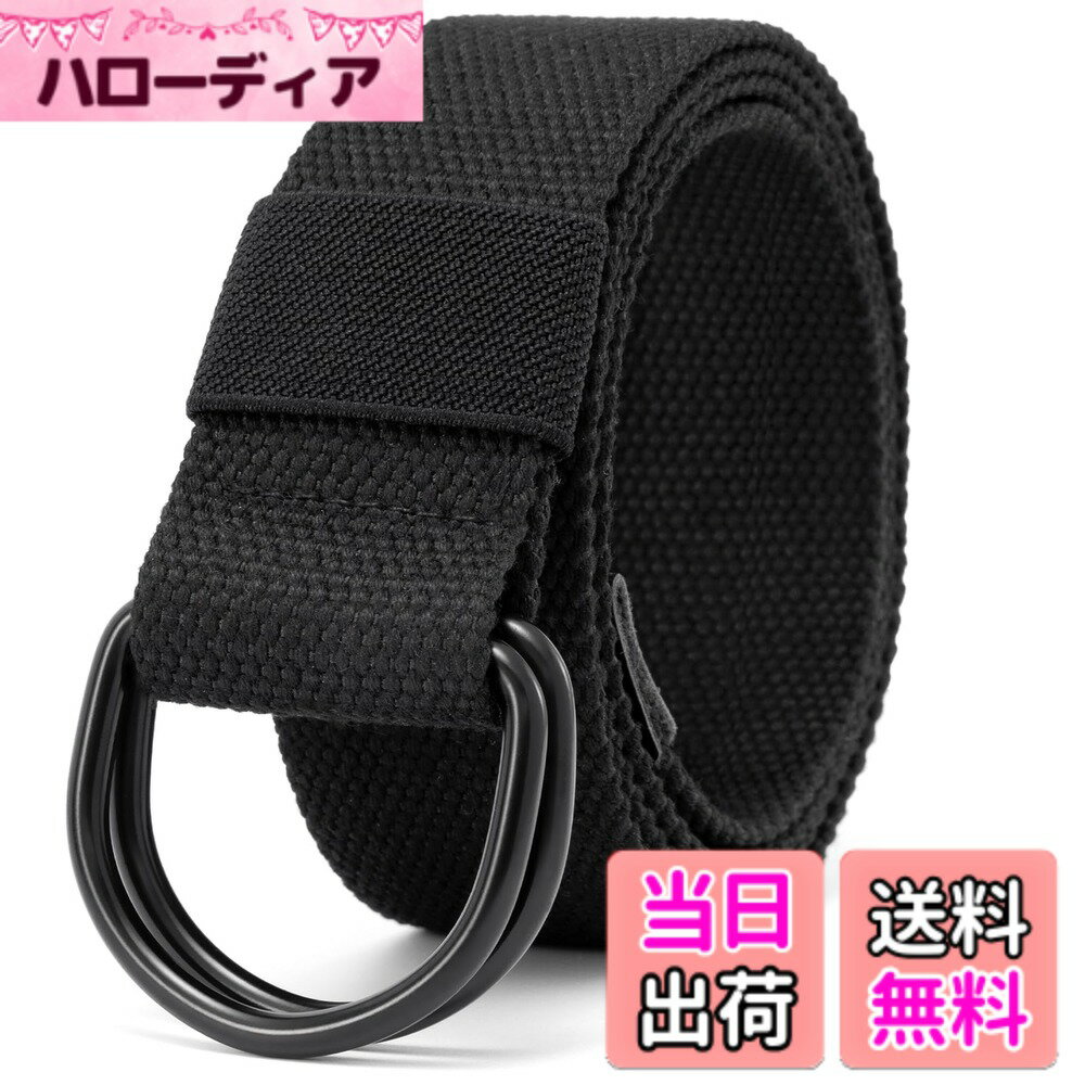 【送料無料】[Macoking] ベルト メンズ おおきいサイズ カジュアル ナイロン 大きいサイズ 垂らす キャンバス dリング 穴無し 通勤 ゴルフ 運動 アウトドア プレゼント 色：A ブラック、サイズ：110cm
