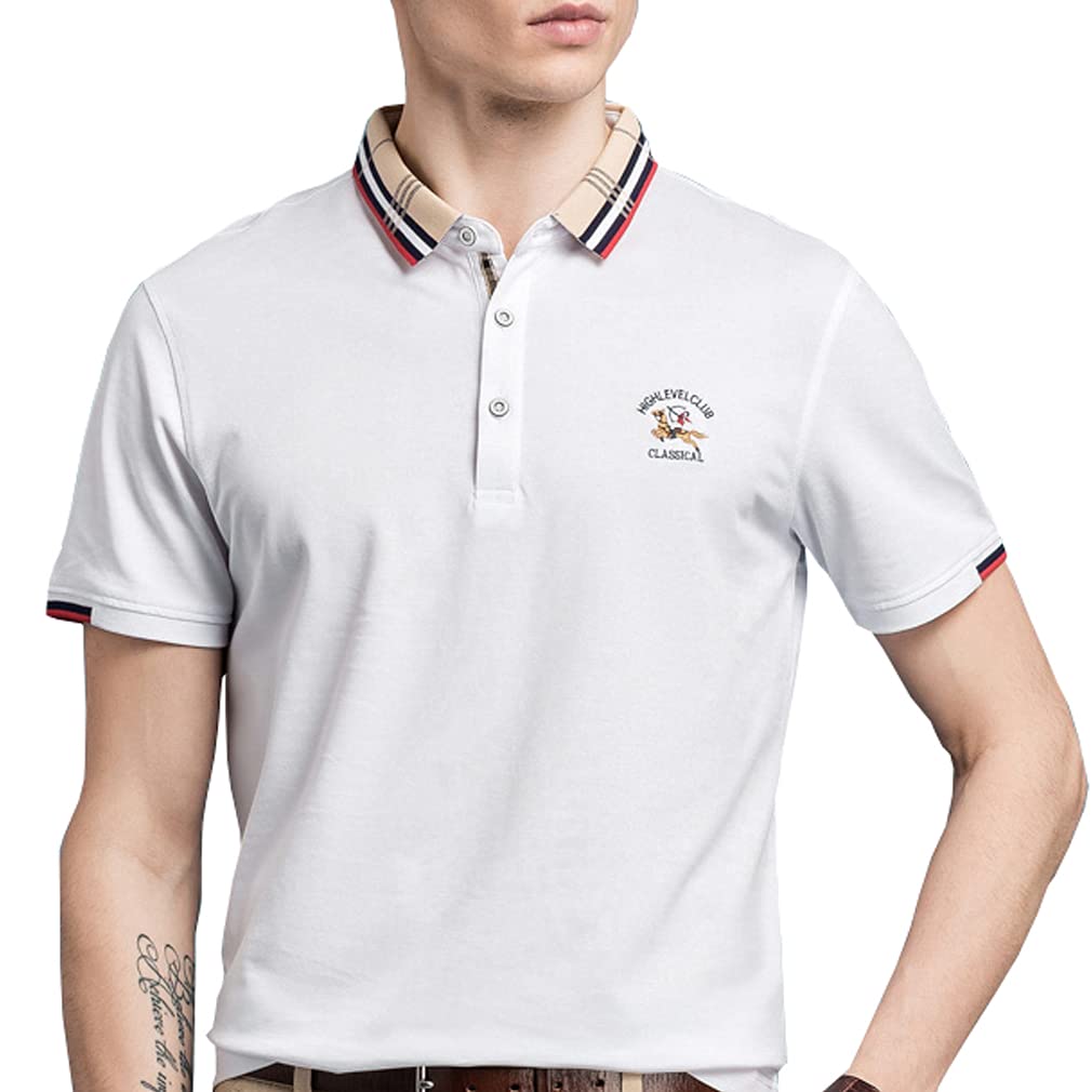 【送料無料】[SUNDAY ROSE] ポロシャツ メンズ 半袖 ゴルフウェア 男性 カジュアル 半袖ポロシャツ スポーツウェア 無地 ゴルフシャツ 紳士用ポロ ビジネス 通気性 吸汗速乾 夏 色：ホワイト9050、サイズ：XL