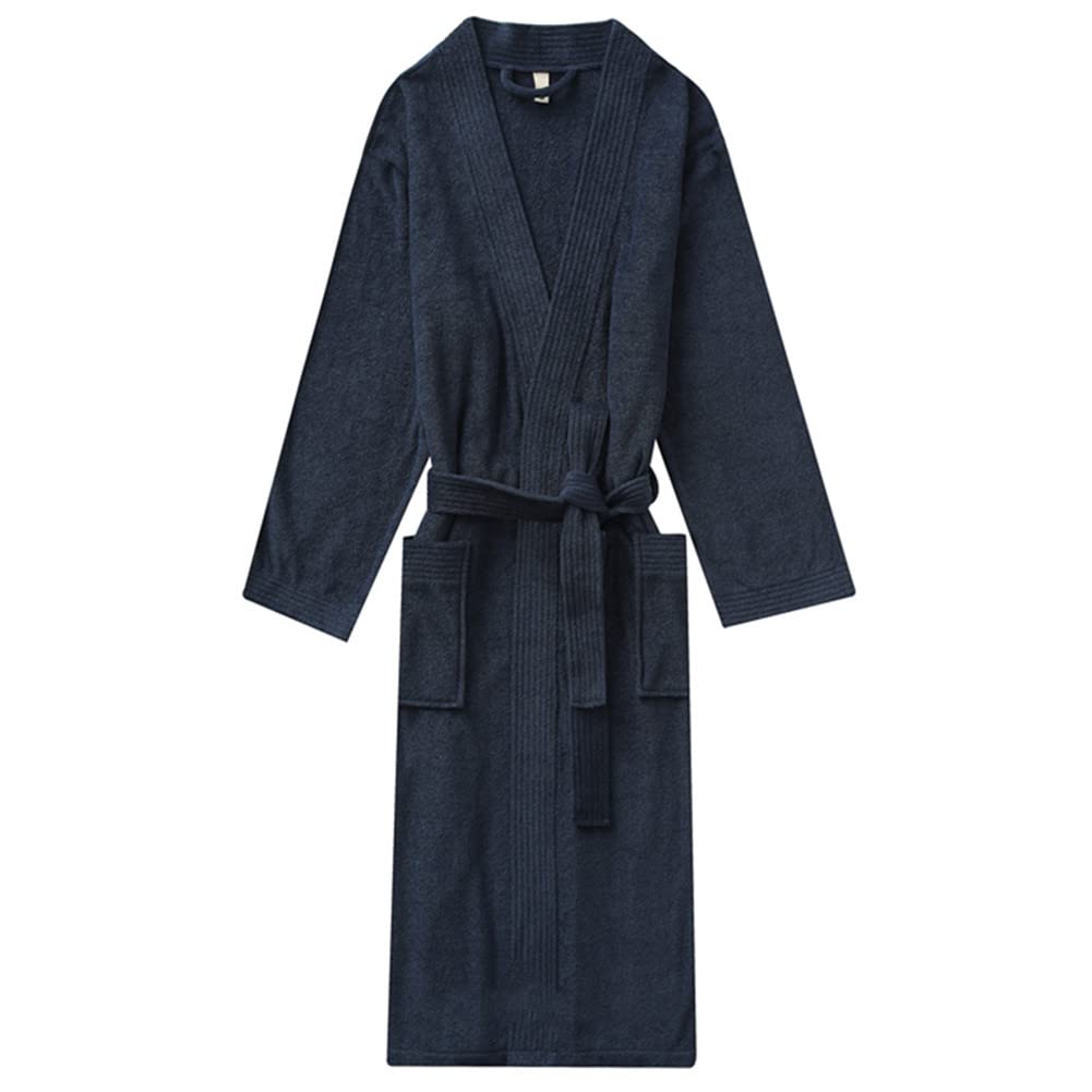 【送料無料】[TDIOSN] バスローブ レディース メンズ タオル地 乾きやすい 柔らかい 風呂上がり サッとはおる ママ ガウン ルームウェア 部屋着 ロング 温泉 ホテル バス用品 ギフト プレゼント 色：ネイビー、サイズ：L