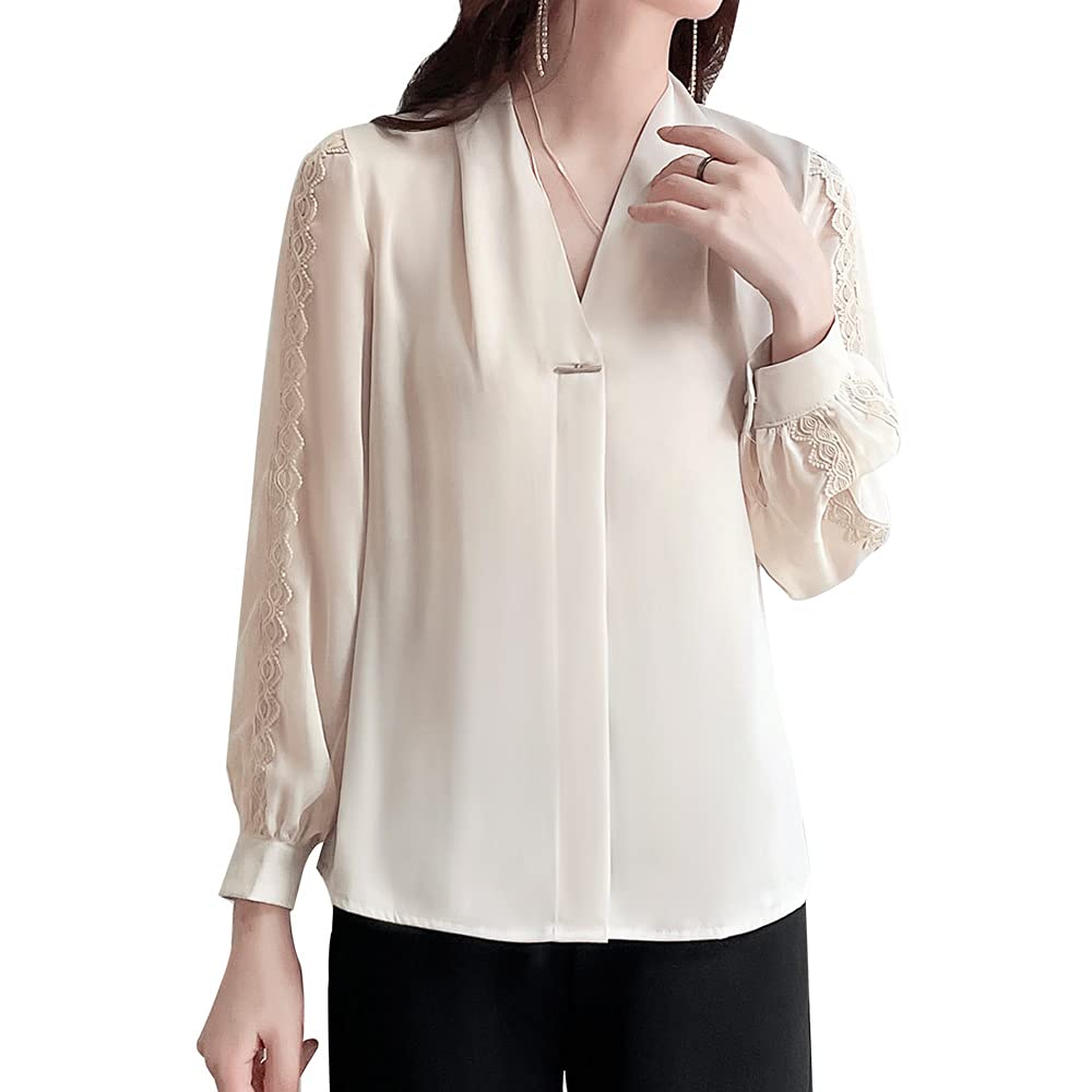 【送料無料】ブラウス レディース 長袖 vネック レース ボウタイ フリル シャツ トップス ワイシャツ ..