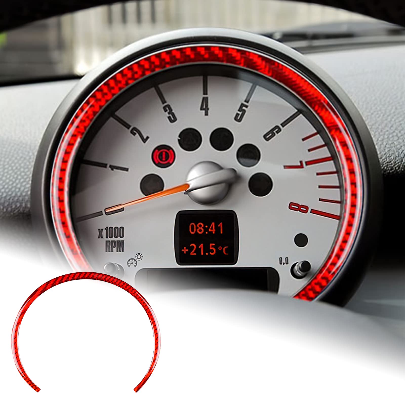 【送料無料】AIRSPEED ミニ MINI専用 タコメータースピードメーター インテリアトリムステッカー カーボンファイバー 内装パーツ カスタムドレスアップ クーパー クラブマン R55 R56 R57 アクセサリー 色：レッド