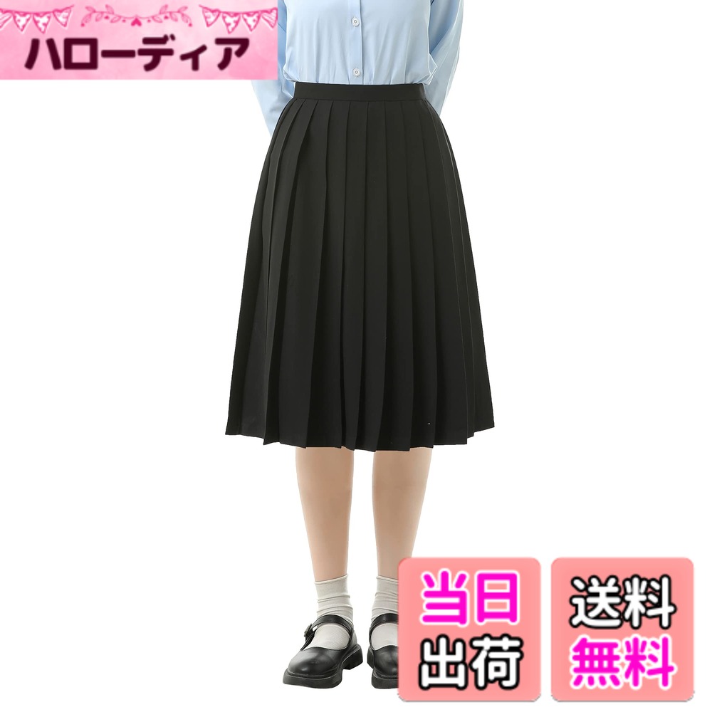 樂天商城 - 【送料無料】[Sharphon] 制服 スカート 黒 紺 灰 白 5色 36/39/42/45/48/55/60/70/80CM丈 無地 ライン ハイウエスト プリーツスカート 色：60CM-ブラック、サイズ：M