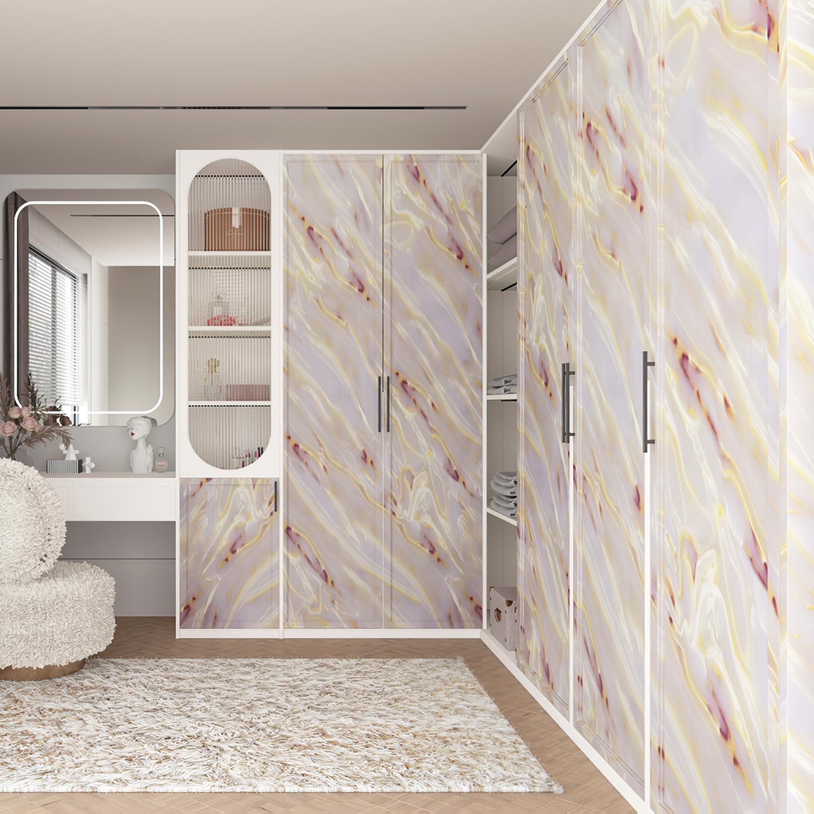 【送料無料】Boobest 大理石 シート 壁紙シール 色：ピンク パープル ゴールド、サイズ：幅40 cm x 長さ9 m