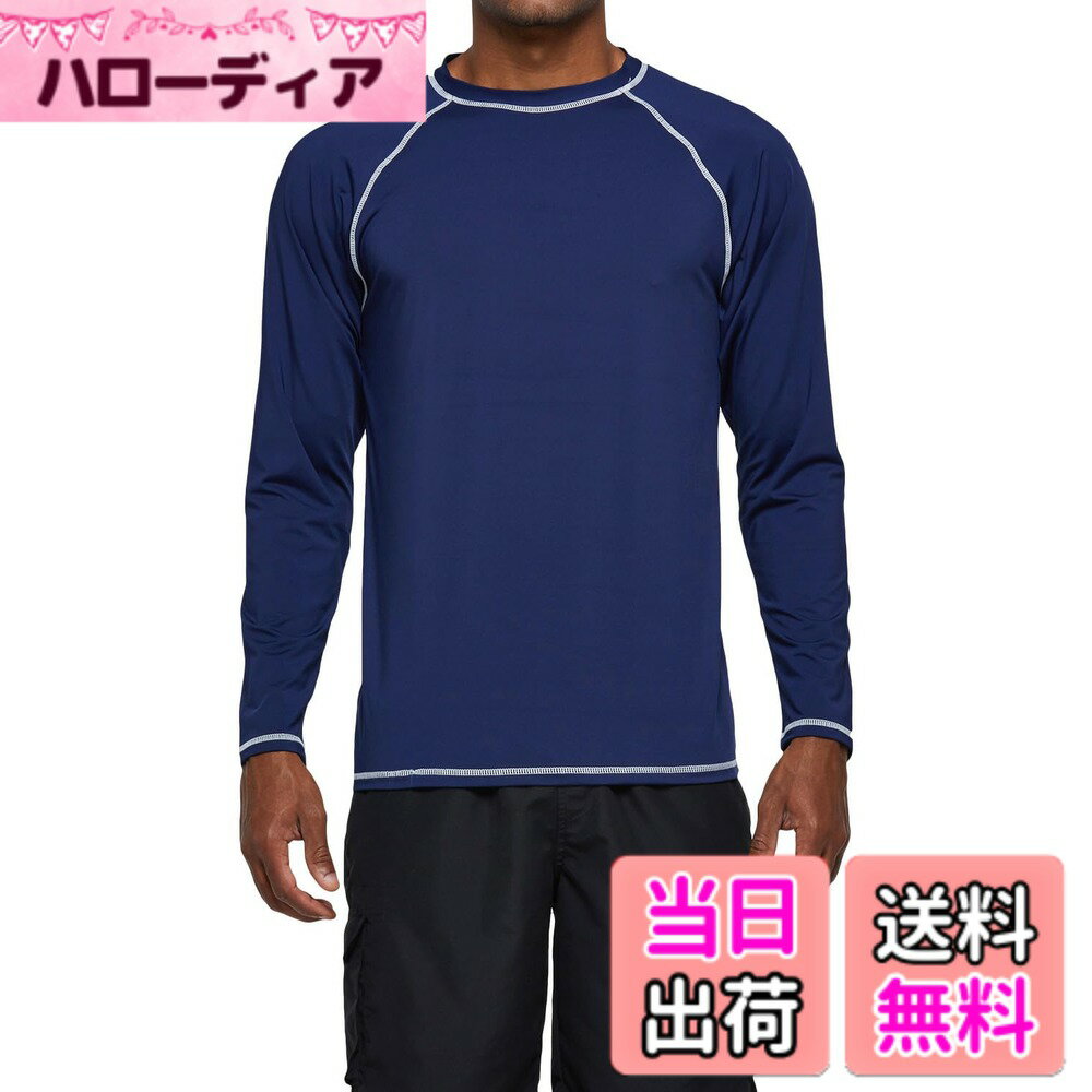 【送料無料】[Hyzhwl] ラッシュガード メンズ 長袖 水着 tシャツ UPF50+ 接触冷感 uvカット紫外線対策 水陸両用 速乾 通気 スポーツ 海水浴 サーフィン服 日焼け予防 色：ネイビー、サイズ：3L