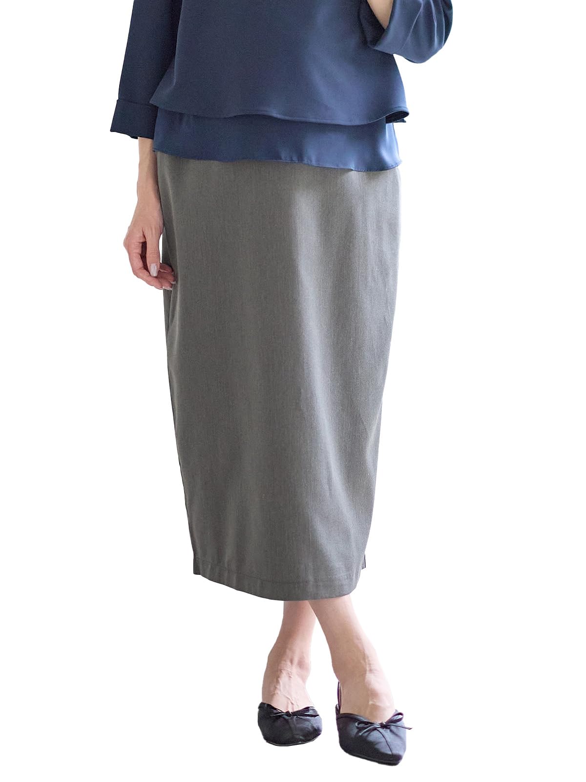 【送料無料】[ANGELIEBE エンジェリーベ] マタニティ スカート ウエストギャザー Iライン 無地 ストラ..