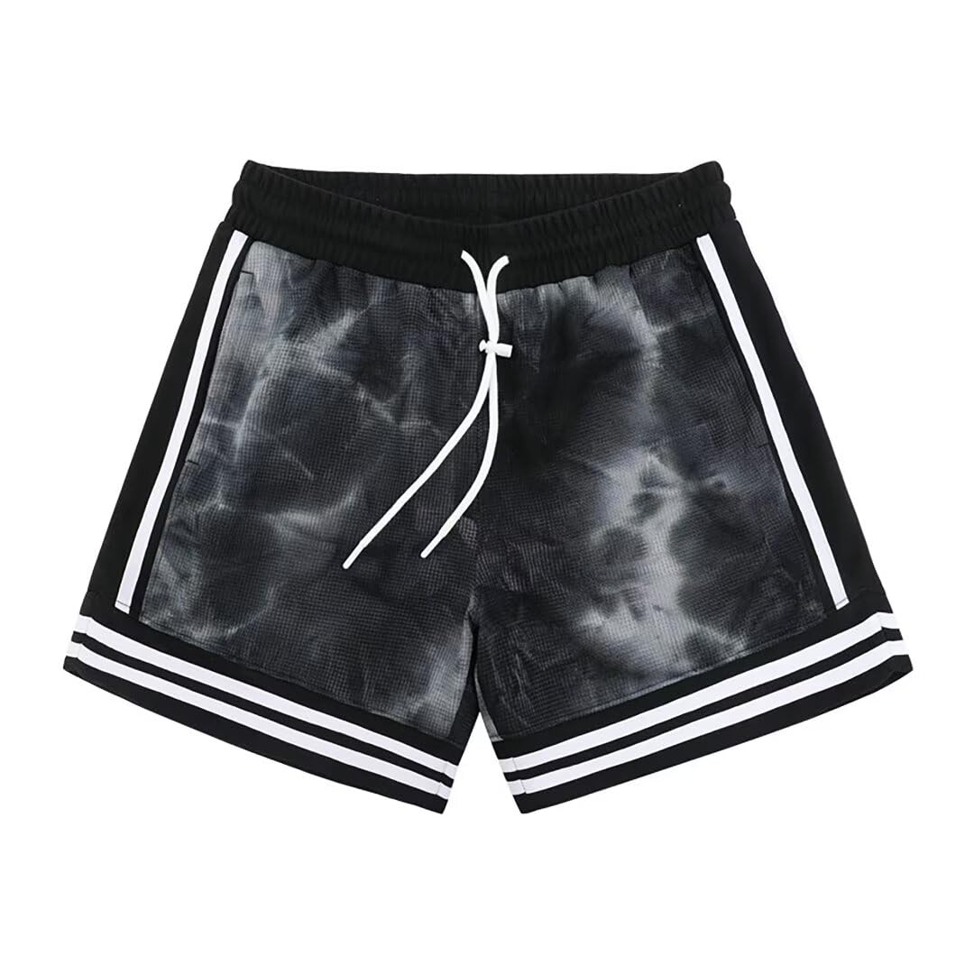 【送料無料】[NARROE] メンズ バスケット パンツ ランニング トレーニング ハーフパンツ バスケット パンツ スポーツ ウェア ランニングパンツ アメリカン短パン通気吸汗速乾 短パンツ スポーツ バスケットパンツ 色：5546ブラック+グレー、サイズ：M
