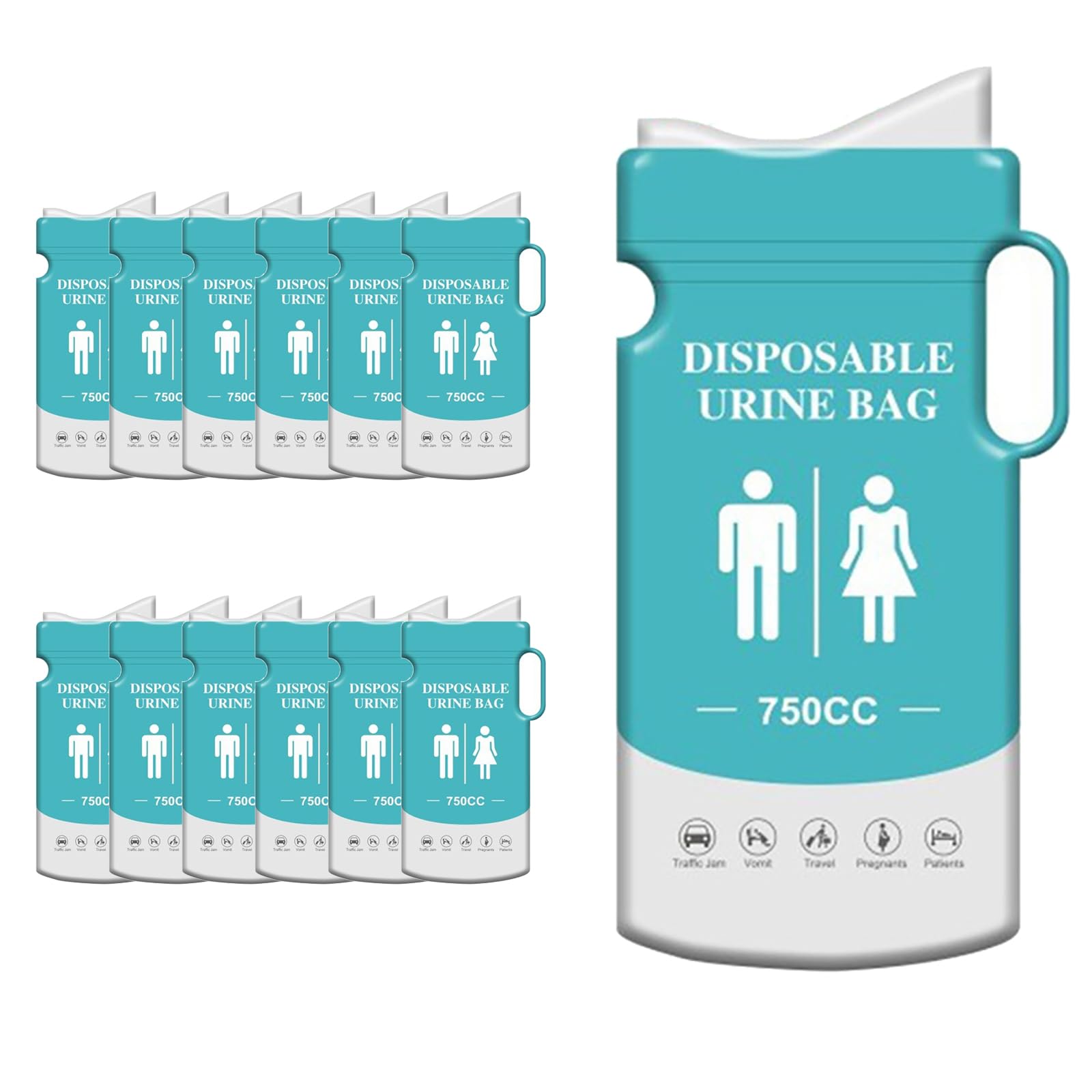 【送料無料】多機能携帯トイレ 男女兼用 750mL 除菌・消臭 使い捨て 非常用トイレ 車内常備用品 色：12個セット、サイズ：12個セット