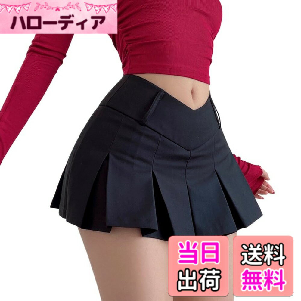 【送料無料】[syvent] 6色 スカート プリーツ ミニスカート レディース インナーパンツ付き 春 夏 ハイウェスト フレア フリル セクシー ショート丈 かわいい ミニ スクール 無地 ハイウェスト ミニスカ プリーツスカート 12F027 色：ブラック、サイズ：S