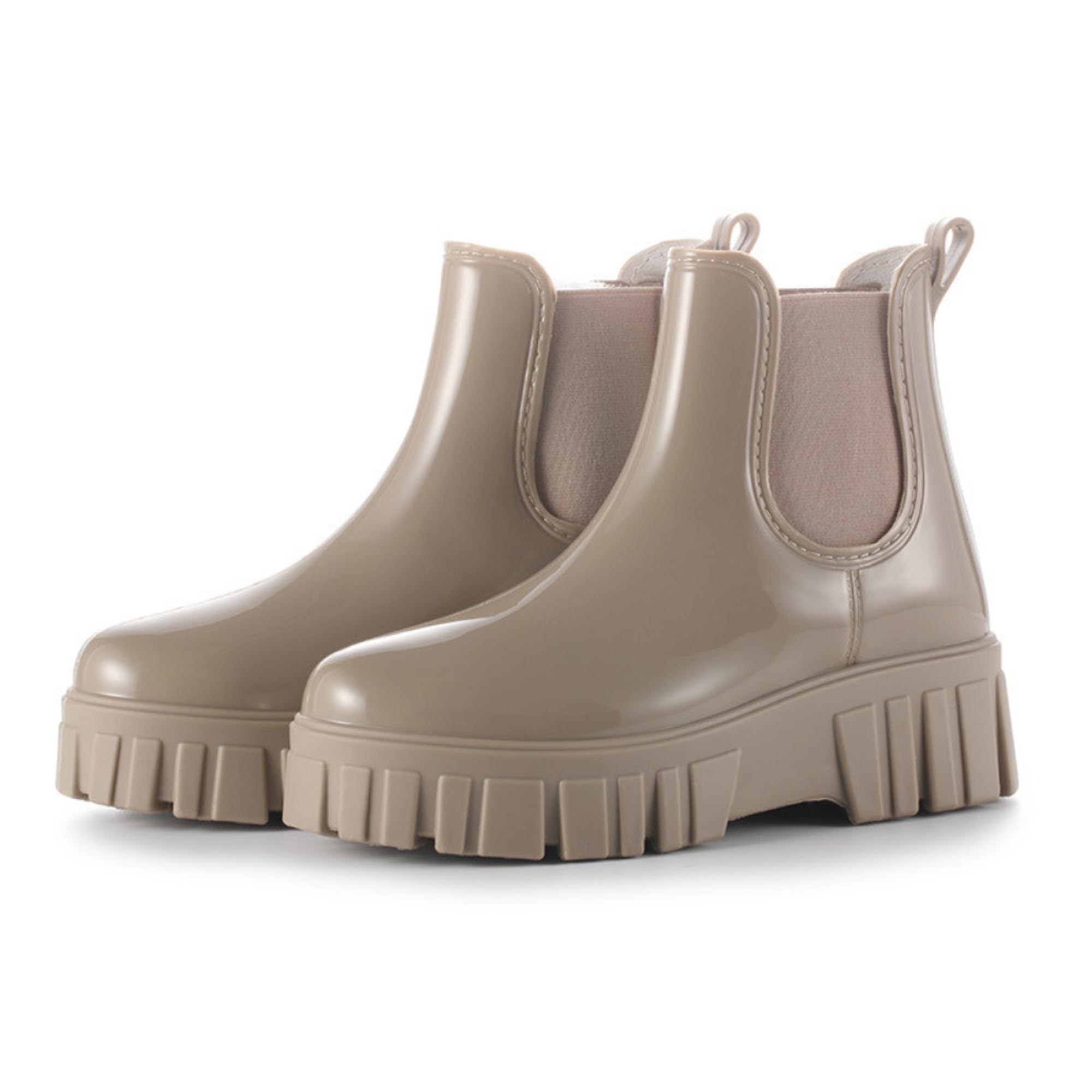 【送料無料】[ALVEIN] 厚底レインブーツ レインシューズ サイドゴア 防水 レディース ブーツ 軽量 歩きやすい 疲れにくい 撥水 防雪 通勤 通学 エナメル オシャレ 晴雨兼用 普段使い 色：アプリコット、サイズ：23.0 cm