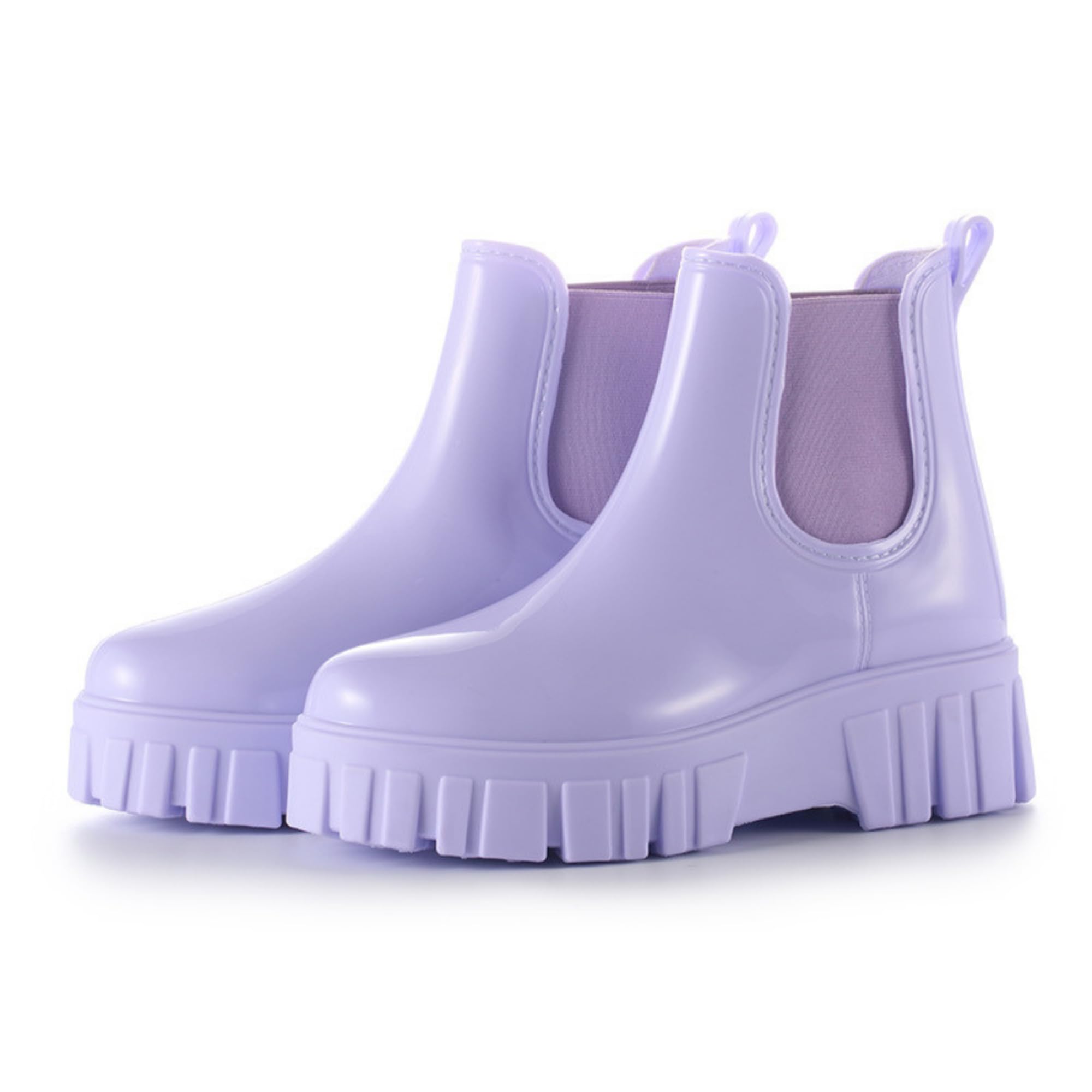 【送料無料】[ALVEIN] 厚底レインブーツ レインシューズ サイドゴア 防水 レディース ブーツ 軽量 歩きやすい 疲れにくい 撥水 防雪 通勤 通学 エナメル オシャレ 晴雨兼用 普段使い 色：パープル、サイズ：23.5 cm
