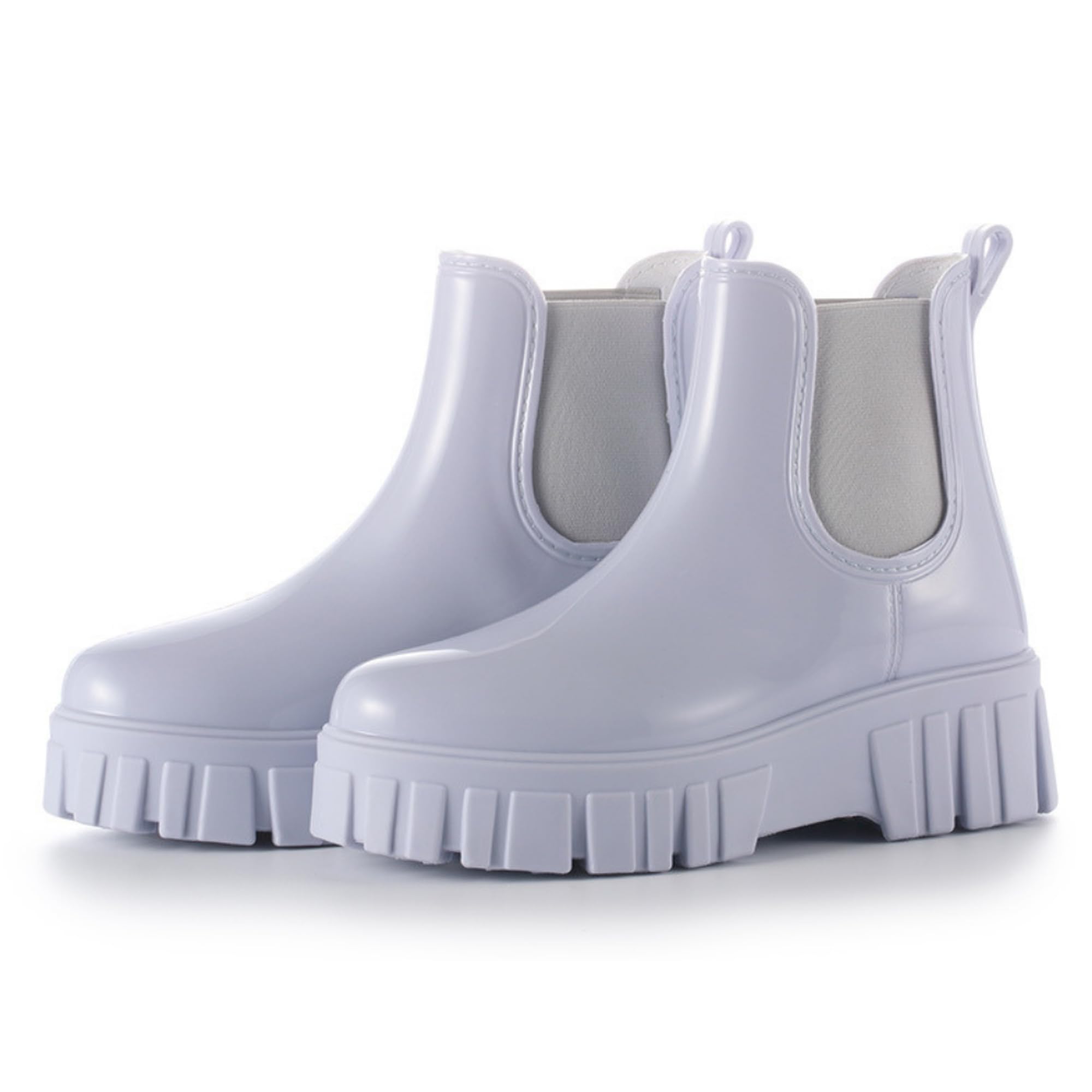 【送料無料】[ALVEIN] 厚底レインブーツ レインシューズ サイドゴア 防水 レディース ブーツ 軽量 歩きやすい 疲れにくい 撥水 防雪 通勤 通学 エナメル オシャレ 晴雨兼用 普段使い 色：グレーブルー、サイズ：23.0 cm