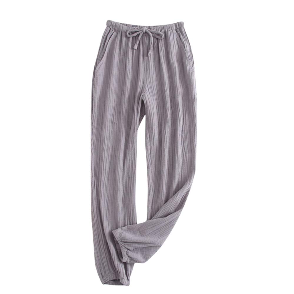 【送料無料】[§ASHE RANGEL] メンズ ガーゼパジャマパンツ ボトムス ルームウェア ズボン 下だけ 長パンツ カジュアル 寝巻き 通気性 柔らか ナイトウェア 夏 綿100 無地 ウェストゴム仕様 L 色：グレー(長ズボン)、サイズ：M