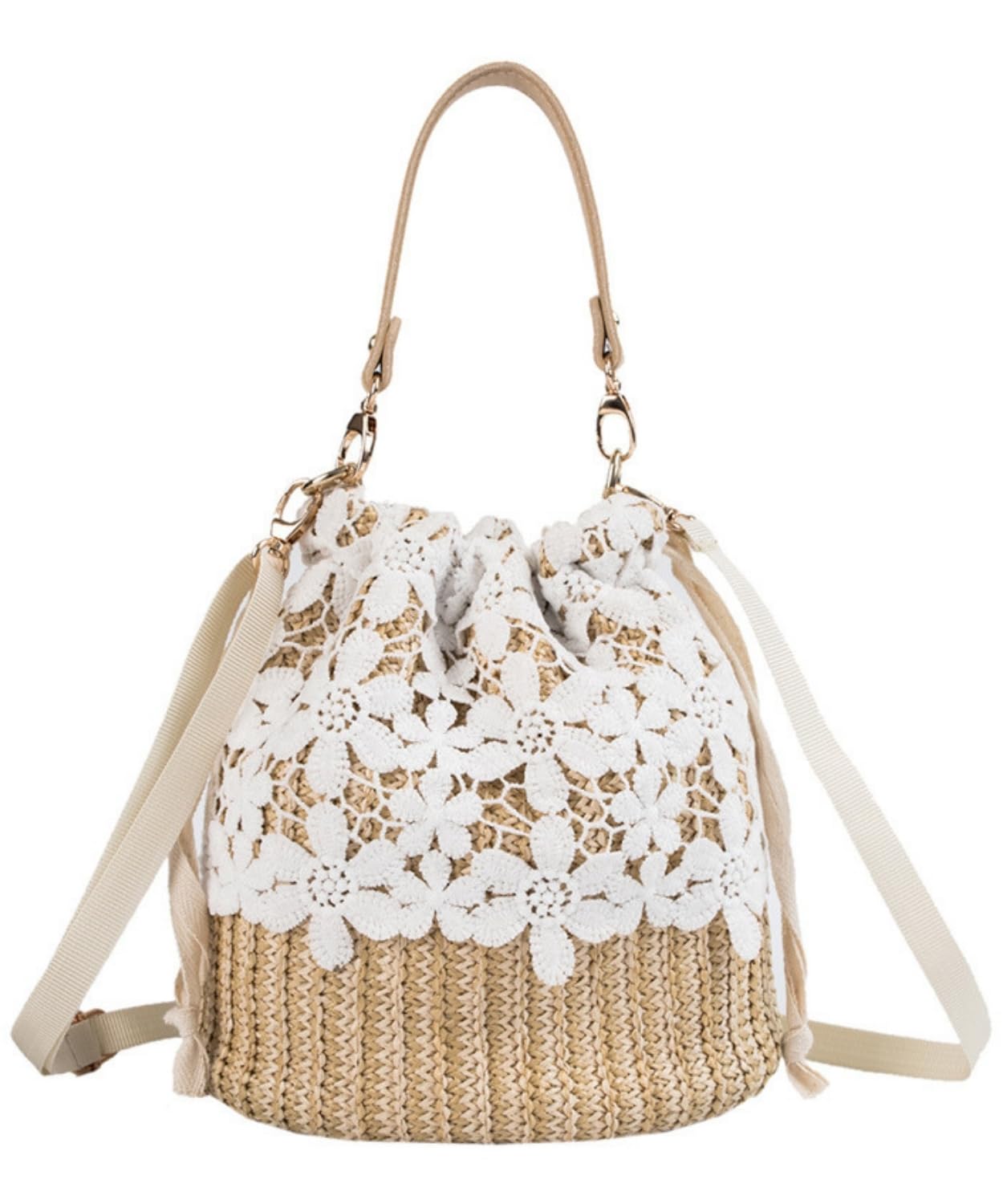 【送料無料】[Elixio] [エリクシオ] かごバッグ 浴衣用 巾着 ミニショルダー バケット 手提げ バケツ型 レディース 軽い 夏 花火大会 カバン かわいい 色：ベージュ、サイズ：ミニ