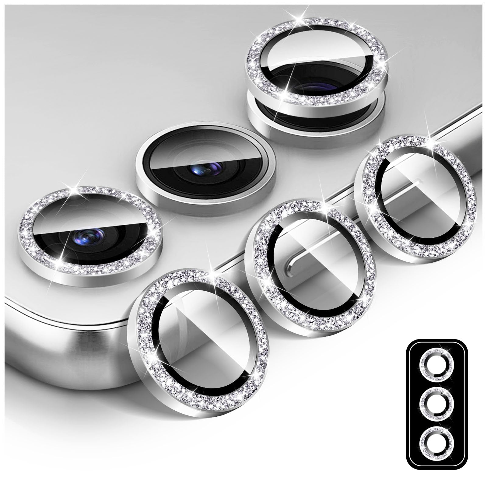 【送料無料】Samsung Galaxy S24 Ultra用キラキラカメラレンズプロテクター、LucBuy 9H強化ガラスカメラカバースクリーンプロテクター、グリッター簡単にインストールできます自動調整個別メタルリングフィルムステッカー電話 色：シルバー、サイズ：Samsung Galaxy S24