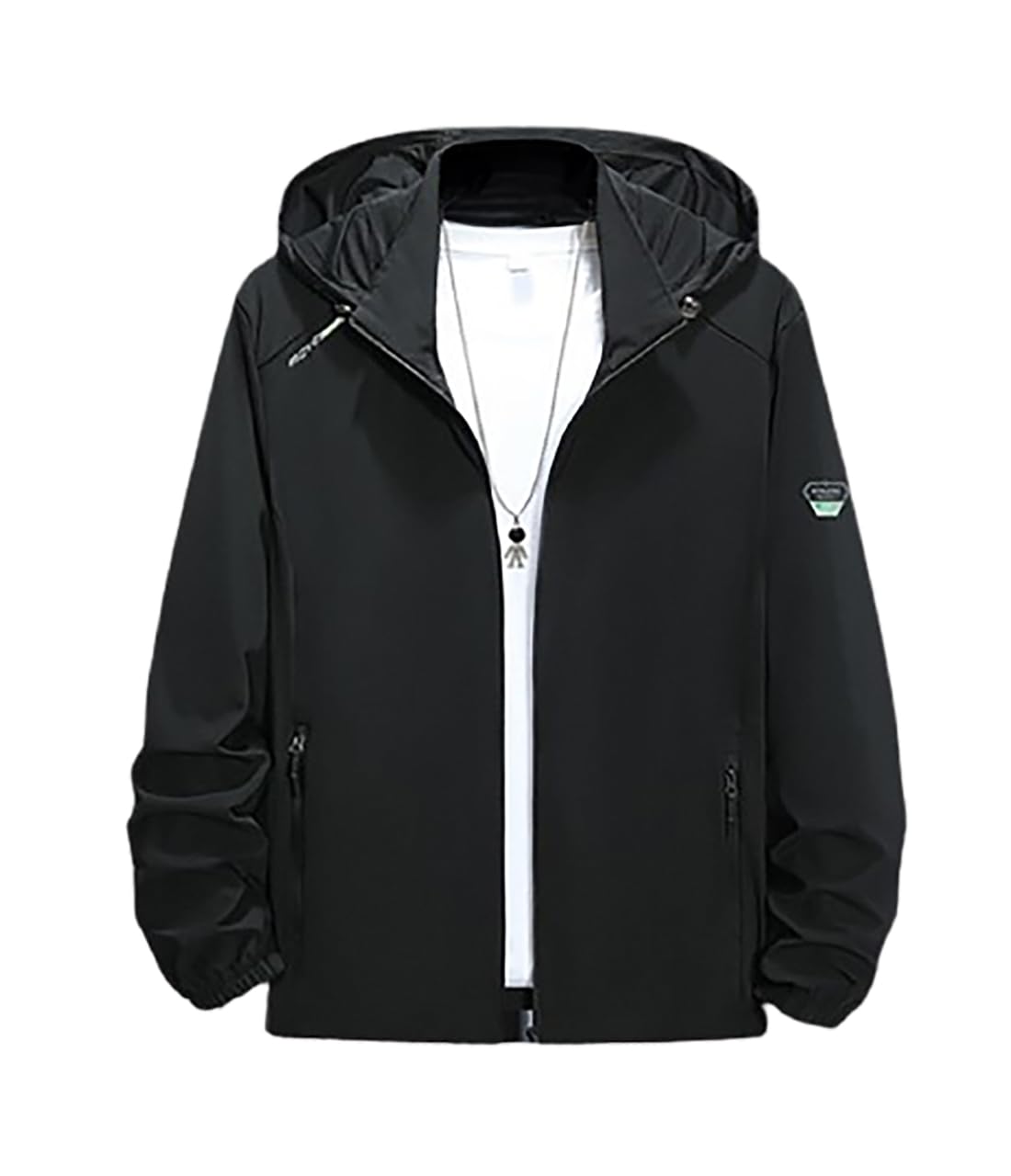 【送料無料】[エムシング] MEN 薄手 パーカー ウインドブレーカー メンズ ゴルフウェア パーカー フード付き UVカット 長袖 防風 春 秋 冬 色：ブラック、サイズ：L