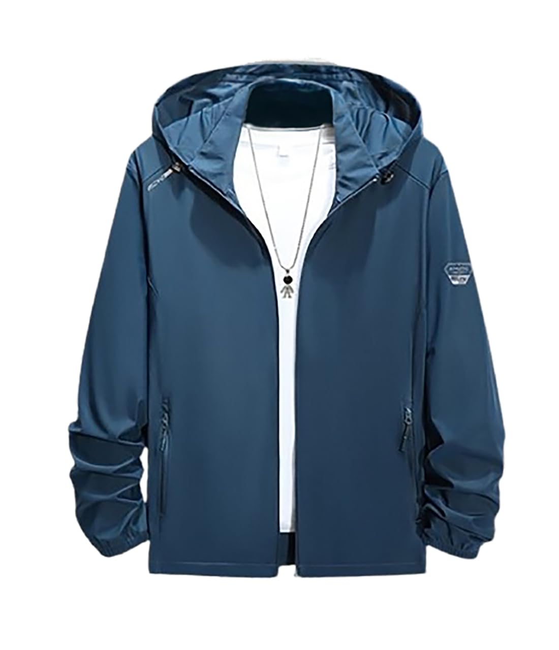 【送料無料】[エムシング] MEN 薄手 パーカー ウインドブレーカー メンズ ゴルフウェア パーカー フード付き UVカット 長袖 防風 春 秋 冬 色：ネイビー、サイズ：XL