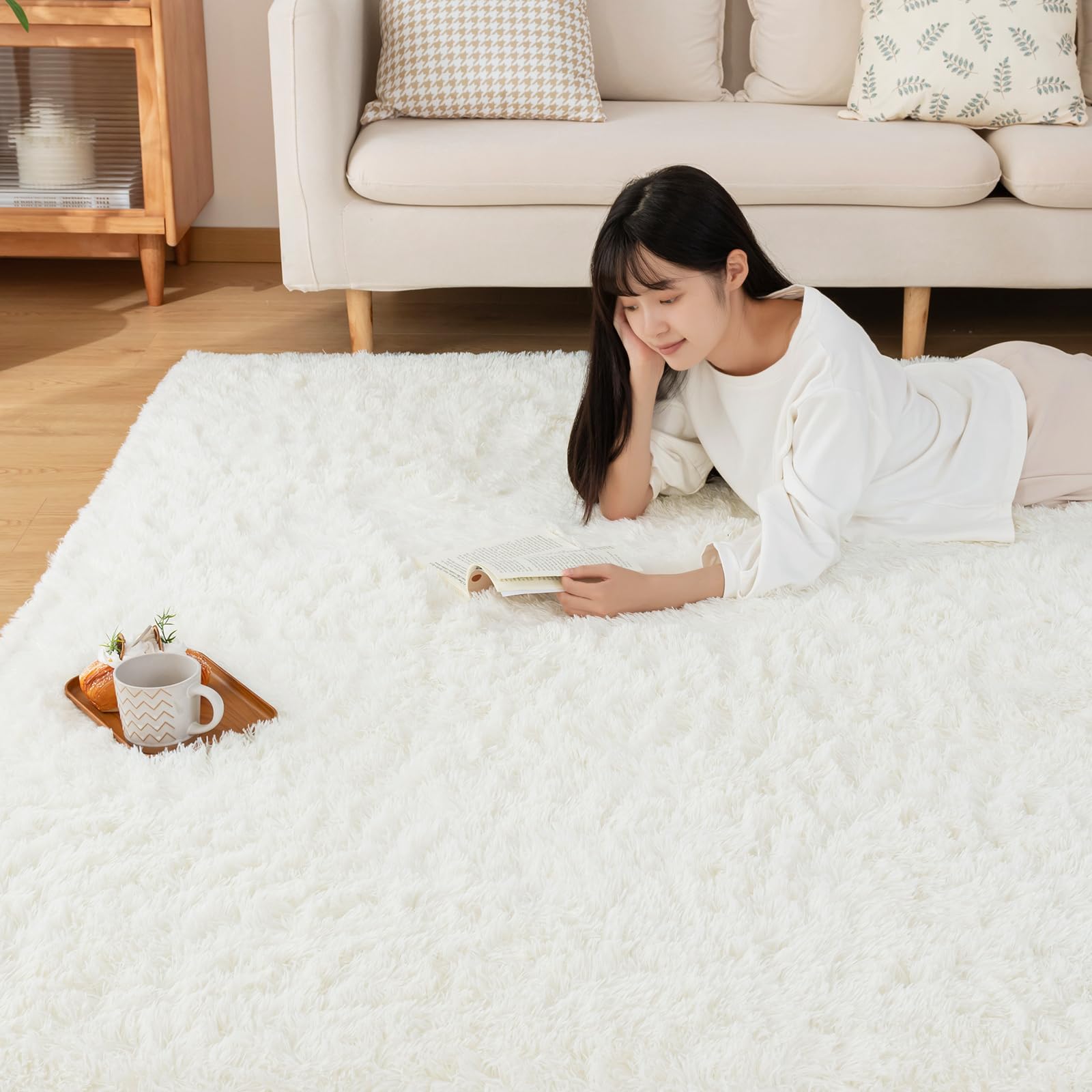 【送料無料】Sun Deco シャギーラグ I024 SD-I024-FT-C 色：無地・ホワイト、サイズ：120x160cm