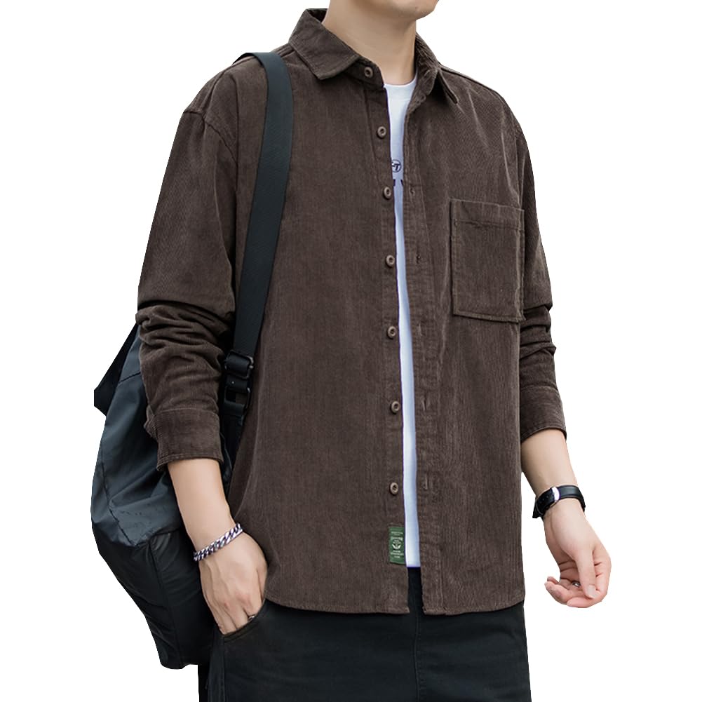 【送料無料】[Yeecan] シャツ メンズ 秋 長袖 無地 カジュアル ビジネス ゆったり オシャレ 快適な 柔らかい 大きいサイズ 春秋服 色：V03.コーヒー、サイズ：XL
