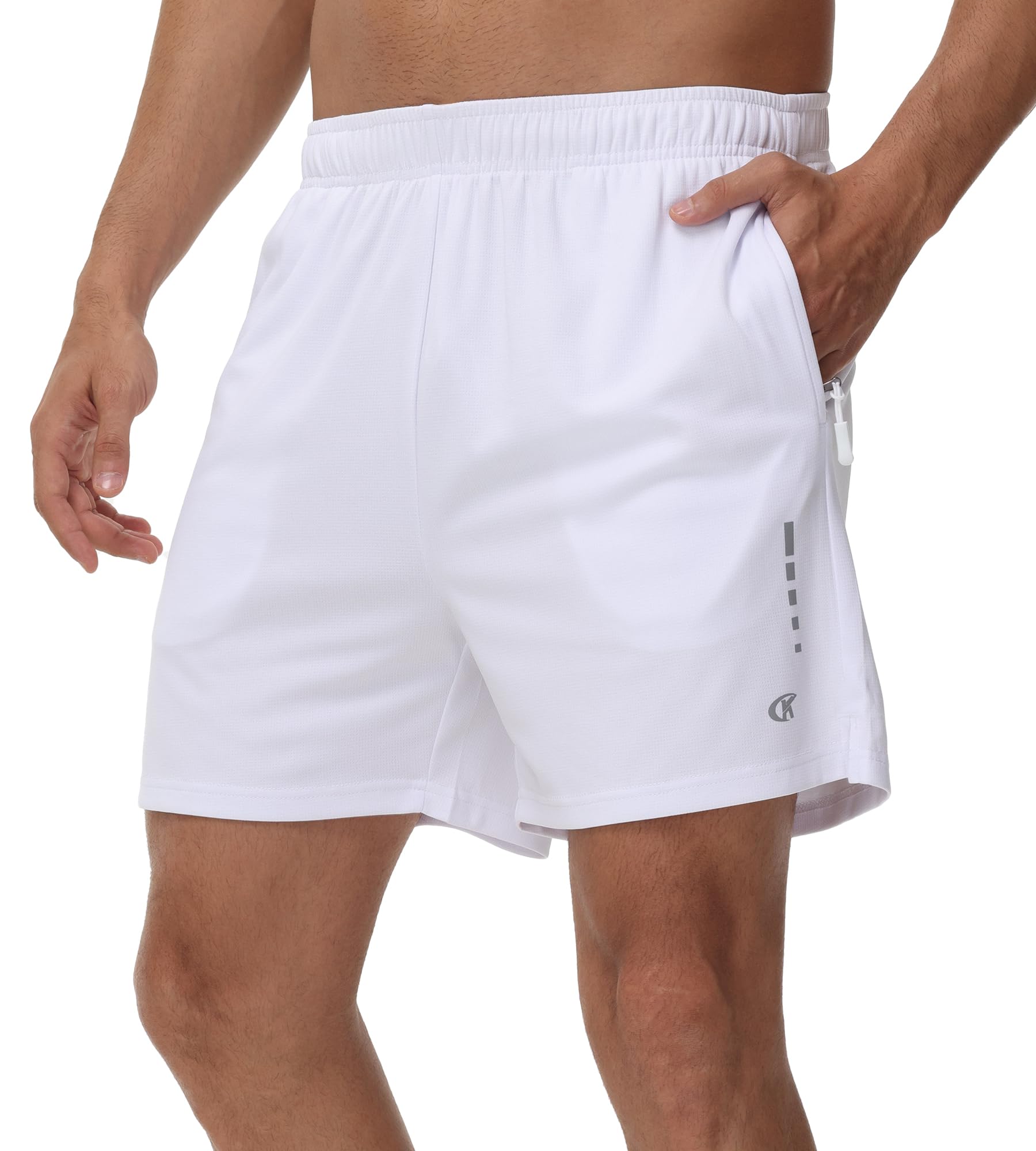 【送料無料】ハーフパンツ メンズ スポーツ ショートパンツ 速乾 通気 短パン トレーニングショーツ 半スボン ジップアップポケット 色：ホワイト、サイズ：4L