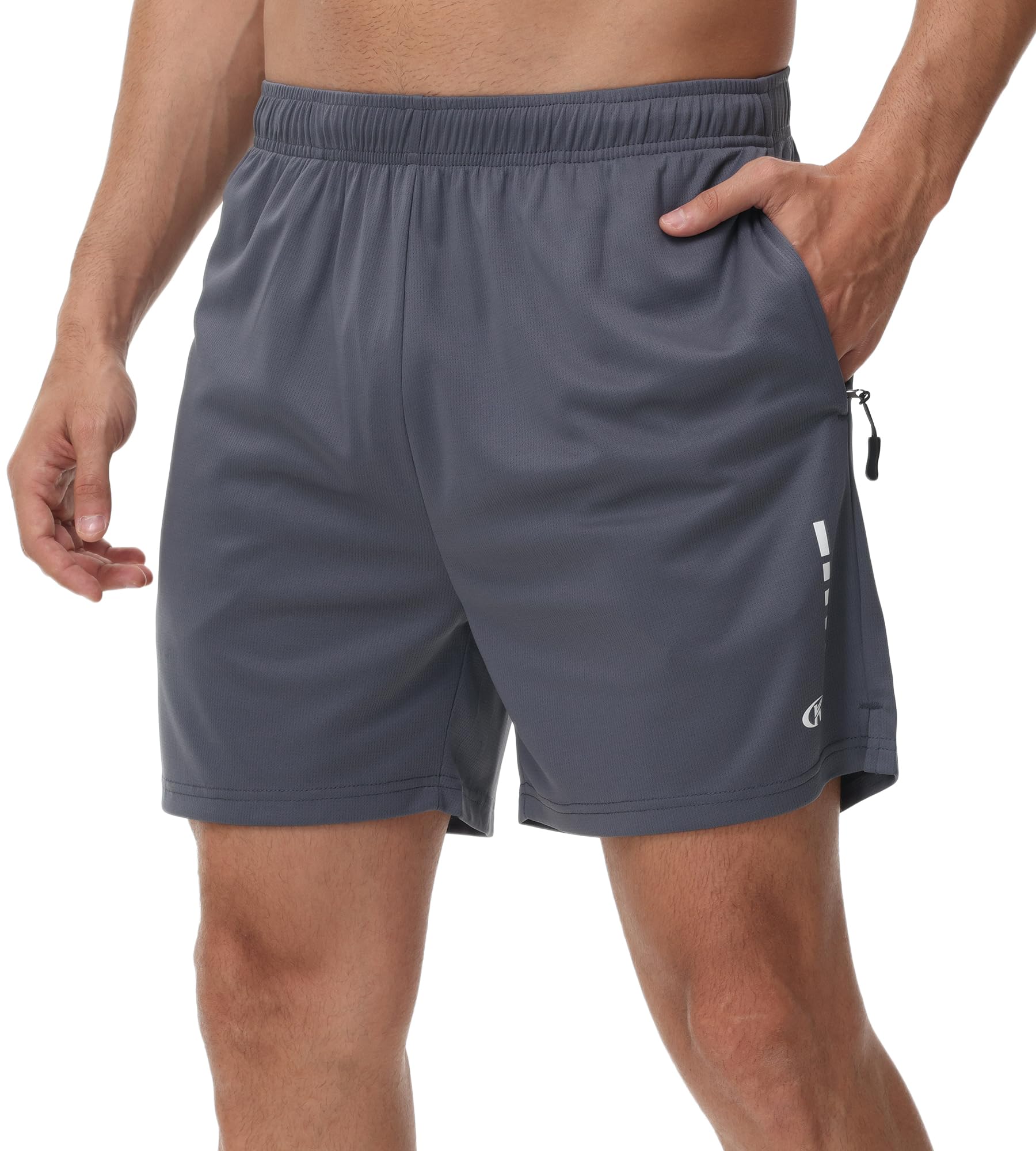 【送料無料】ハーフパンツ メンズ スポーツ ショートパンツ 速乾 通気 短パン トレーニングショーツ 半スボン ジップアップポケット 色：ダークグレー、サイズ：2L