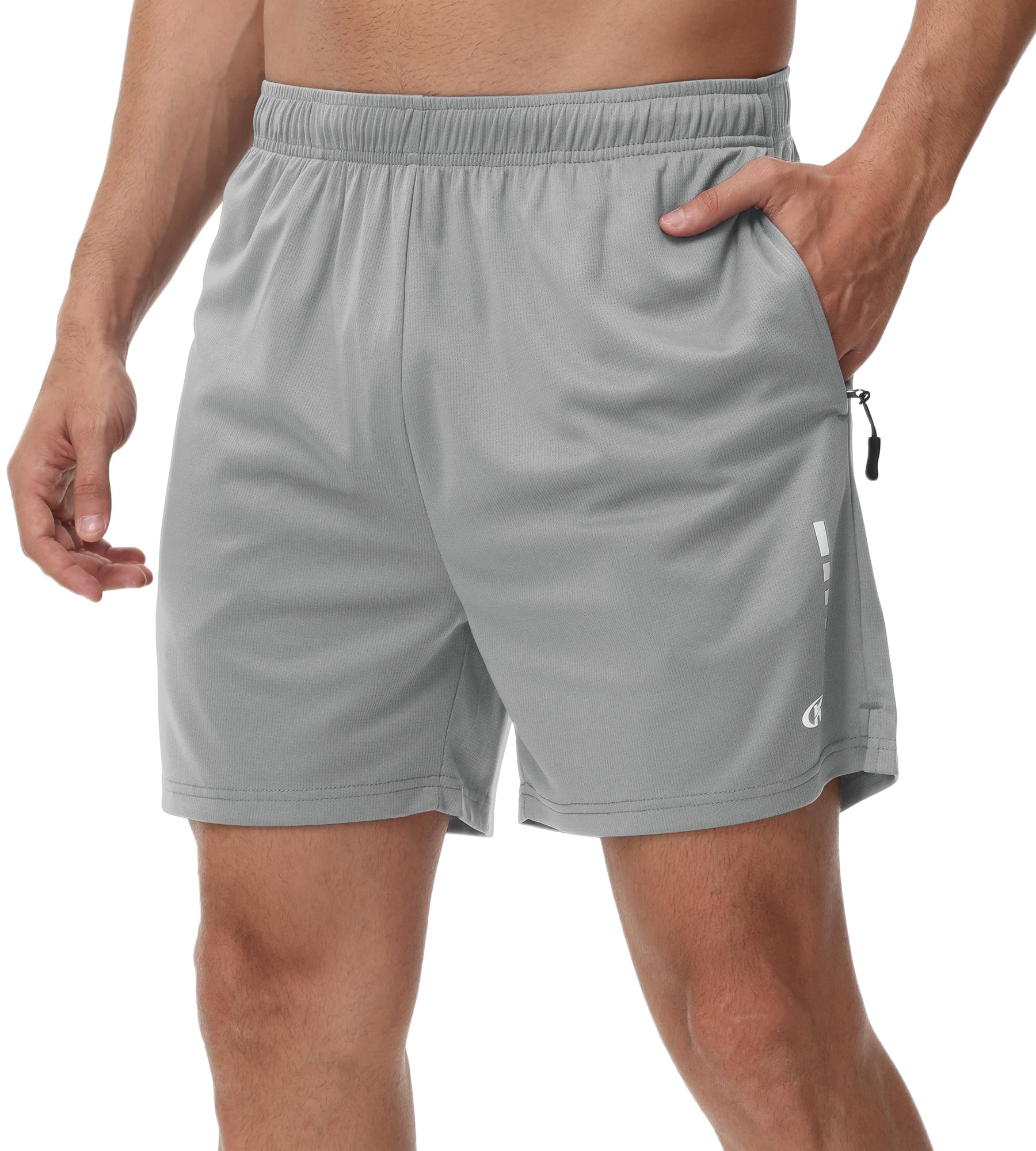 【送料無料】ハーフパンツ メンズ スポーツ ショートパンツ 速乾 通気 短パン トレーニングショーツ 半スボン ジップアップポケット 色：シルバーグレー、サイズ：3L