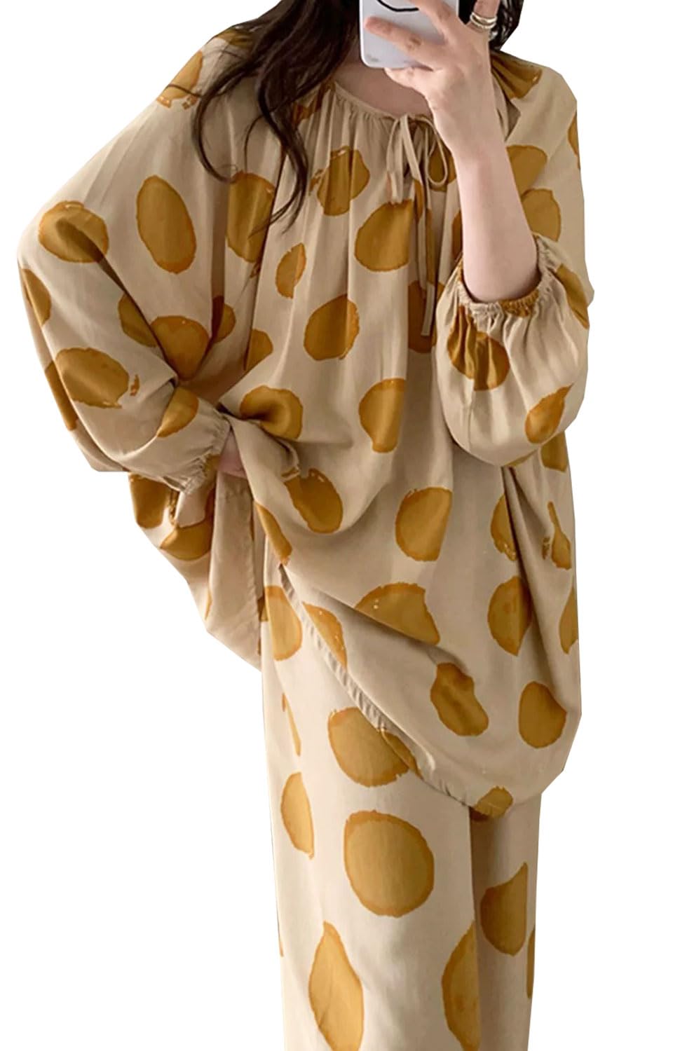 【送料無料】[Roiyezo] パジャマ レディース ルームウェア 上下セット ルームワンピース 長袖 綿混 ゆったり 超柔らかい 外着可 大きい..