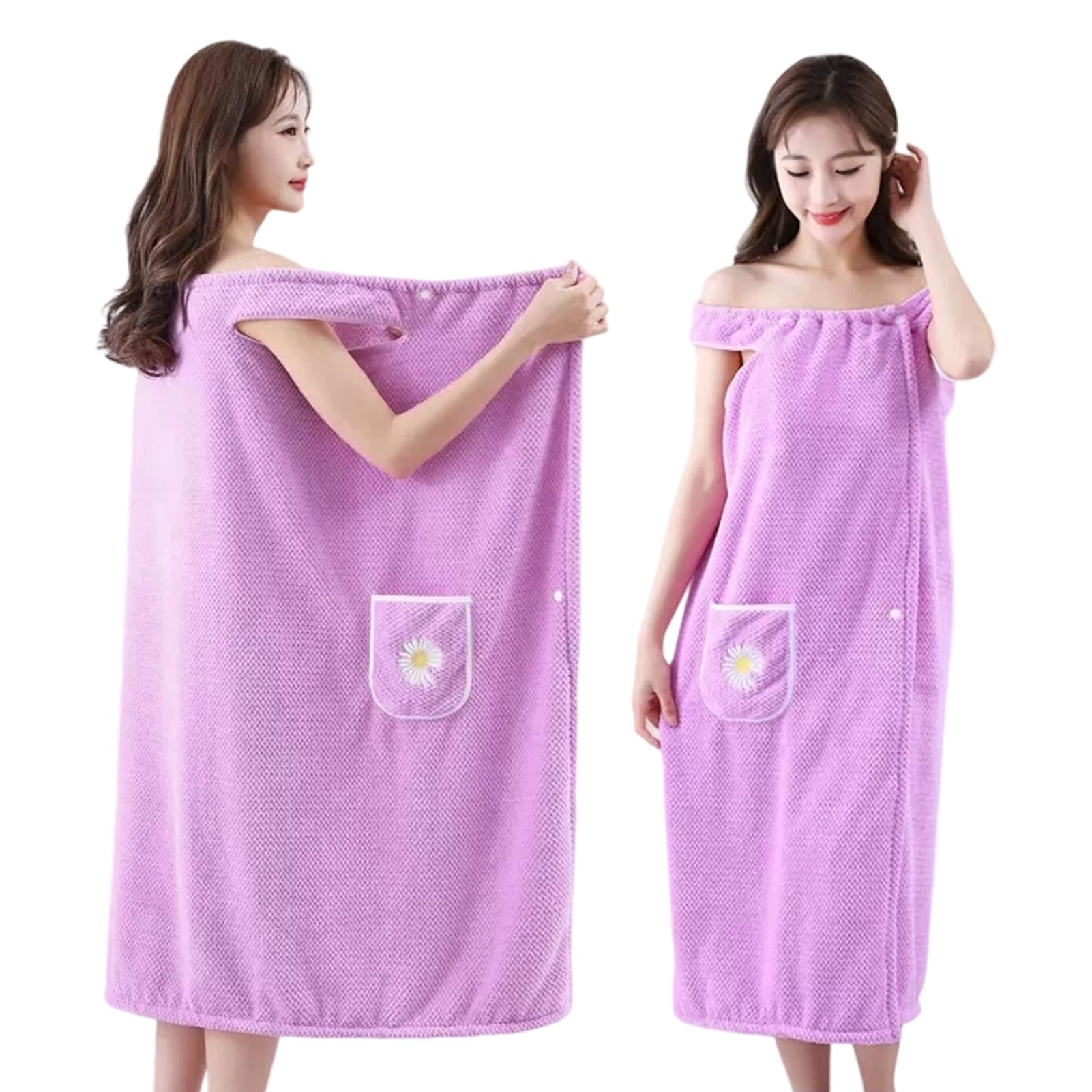 【送料無料】[Moerstar] バスタオル レディース 着れるバスタオル バスローブ ラップタオル ロング 吸水 タオル地 バスワンピース ポケット付き 速乾 ふわふわ お風呂 温泉 サウナ 大人用 ルームウェア 色：ライトパープル、サイズ：L