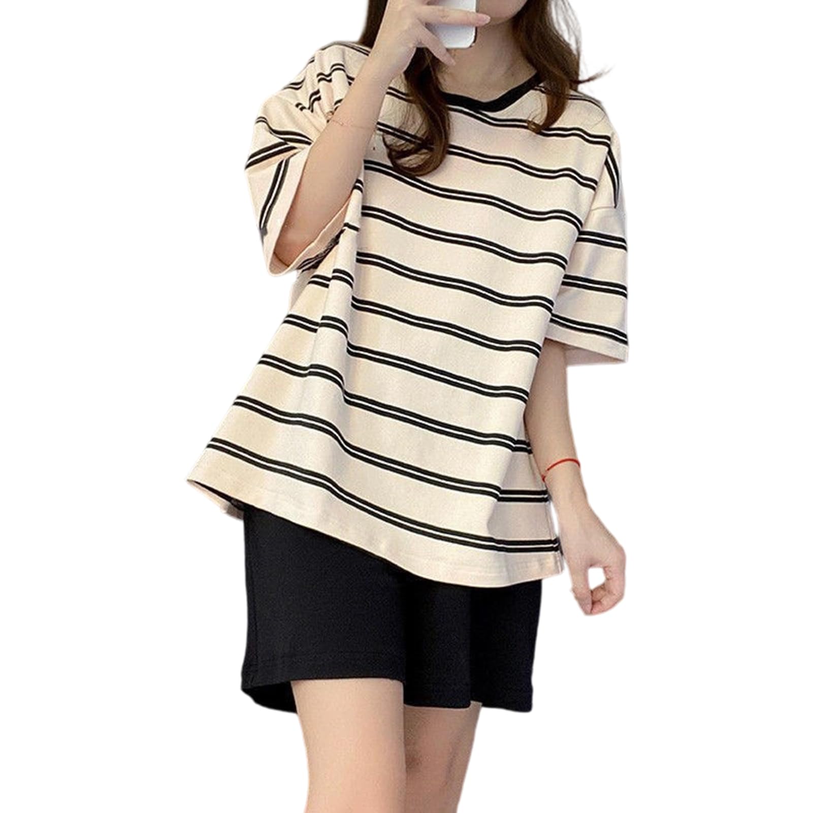 【送料無料】[Moerstar] ルームウェア 上下セット レディース 半袖 半ズボン Tシャツ カップ付き トップス パジャマ ワイドショーツ ショート カジュアル ゆったり 部屋着 かわいい 2点セット 色：ブラック、サイズ：Free Size