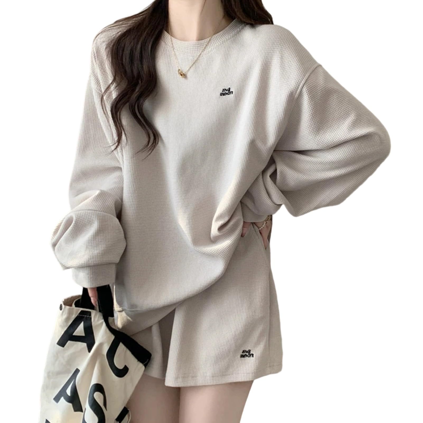 【送料無料】[Formemory] 【Tシャツ ショートパンツ】 2点セット レディース 半袖 トップス 半ズボン ワイドショーツ カジュアル ゆったり 部屋着 ルームウェア スポーツ 上下セット 色：ホワイト 長袖、サイズ：L