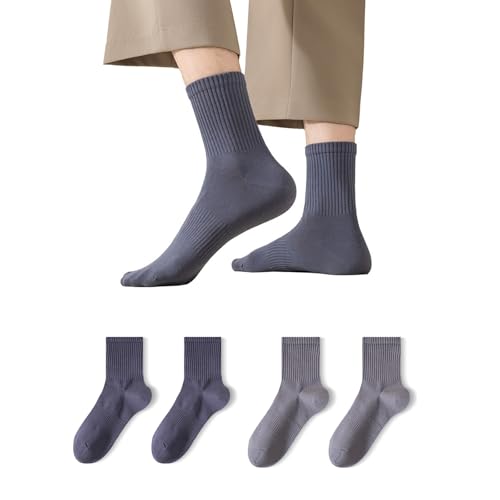 【送料無料】[PUPUKING] 2足、綿質、カジュアルスポーツソックス、ビジネスソックス無地、滑り止め、消臭、抗菌、通気性、色褪せ防止、高弾力、締め付け感なし、なめらかな履き心地、24.5cm-26.5cm、季節を問わず、ギフト 色：ネイビーブルー + ダークグレー、サイズ：M