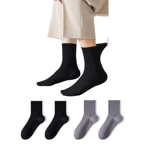 【送料無料】[PUPUKING] 2足、綿質、カジュアルスポーツソックス、ビジネスソックス無地、滑り止め、消臭、抗菌、通気性、色褪せ防止、高弾力、締め付け感なし、なめらかな履き心地、24.5cm-26.5cm、季節を問わず、ギフトとして 色：ブラック + ダークグレー、サイズ：M