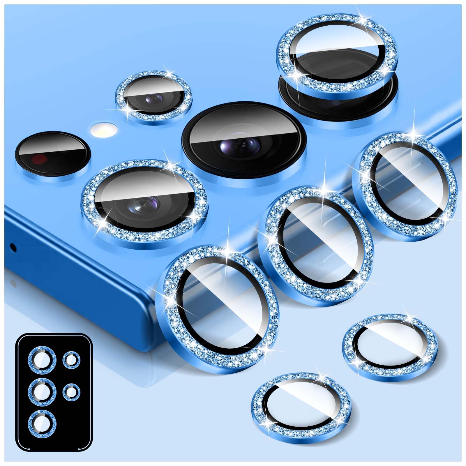 【送料無料】Samsung Galaxy S24 Ultra用キラキラカメラレンズプロテクター、LucBuy 9H強化ガラスカメラカバースクリーンプロテクター、グリッター簡単にインストールできます自動調整個別メタルリングフィルムステッカー電話アクセサ サイズ：Samsung Galaxy S25 Ultra