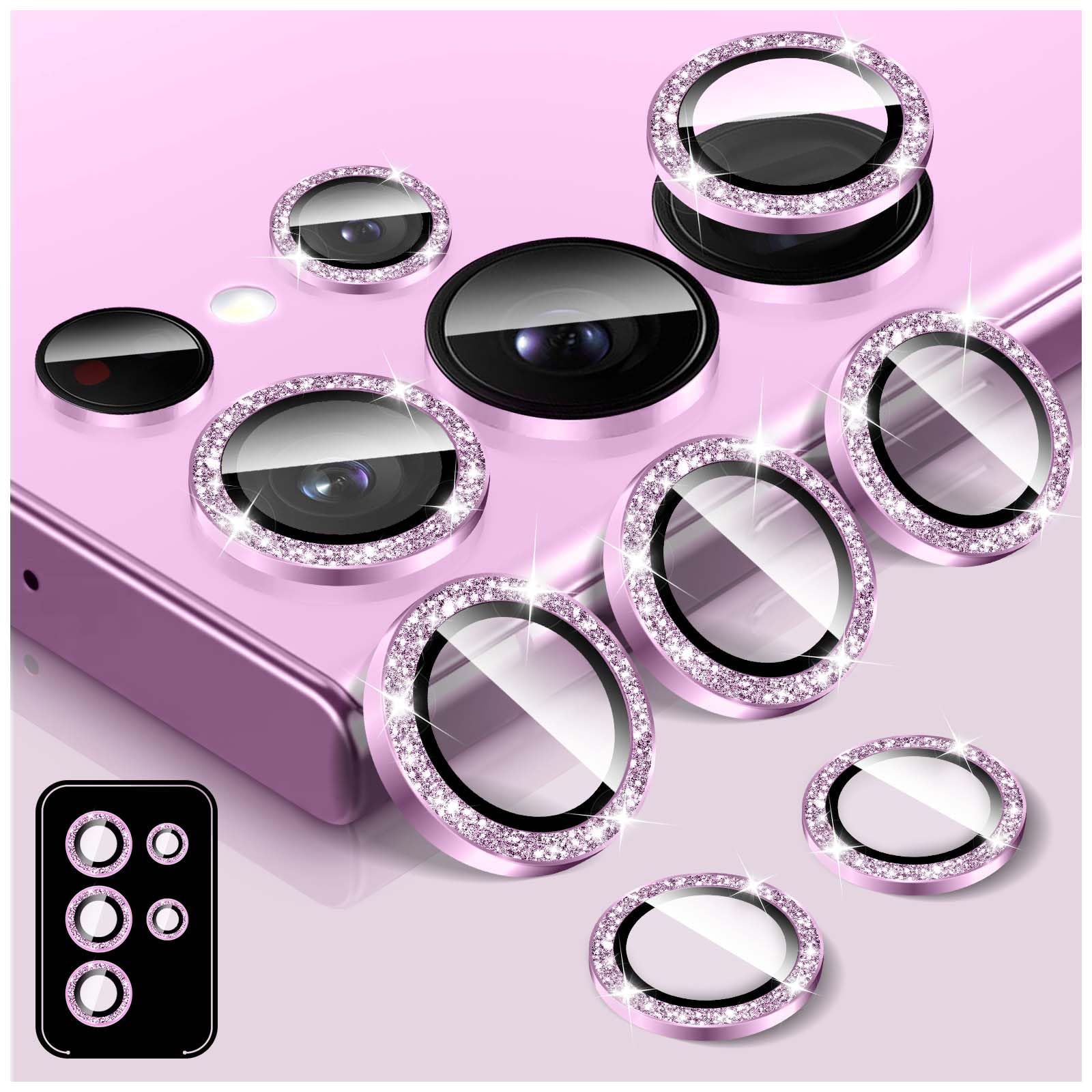 【送料無料】Samsung Galaxy S24 Ultra用キラキラカメラレンズプロテクター、LucBuy 9H強化ガラスカメラカバースクリーンプロテクター、グリッター簡単にインストールできます自動調整個別メタルリングフィルムステッカー電話アクセサ サイズ：Samsung Galaxy S25 Ultra