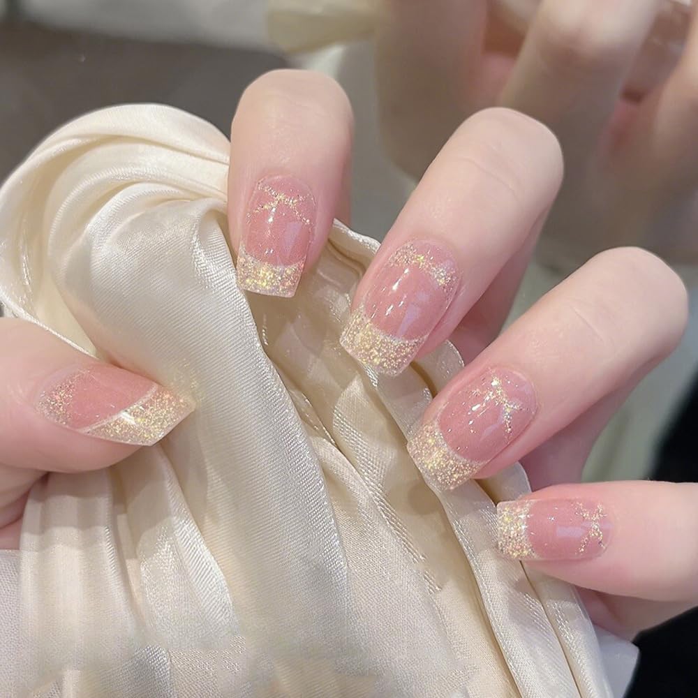 【送料無料】[YUANLIFE] ジェルネイルシール 手用 半硬化ネイルシール 硬化タイプ ネイルシール ジェルネイル 貼るだけ フレンチ ジェルネイル 長持ち 無臭 ショートネイル オフィスネイル ネイルピ 簡単 キラキラ 可愛い 色 シンプ 色：ES745、サイズ：1枚合計20シール