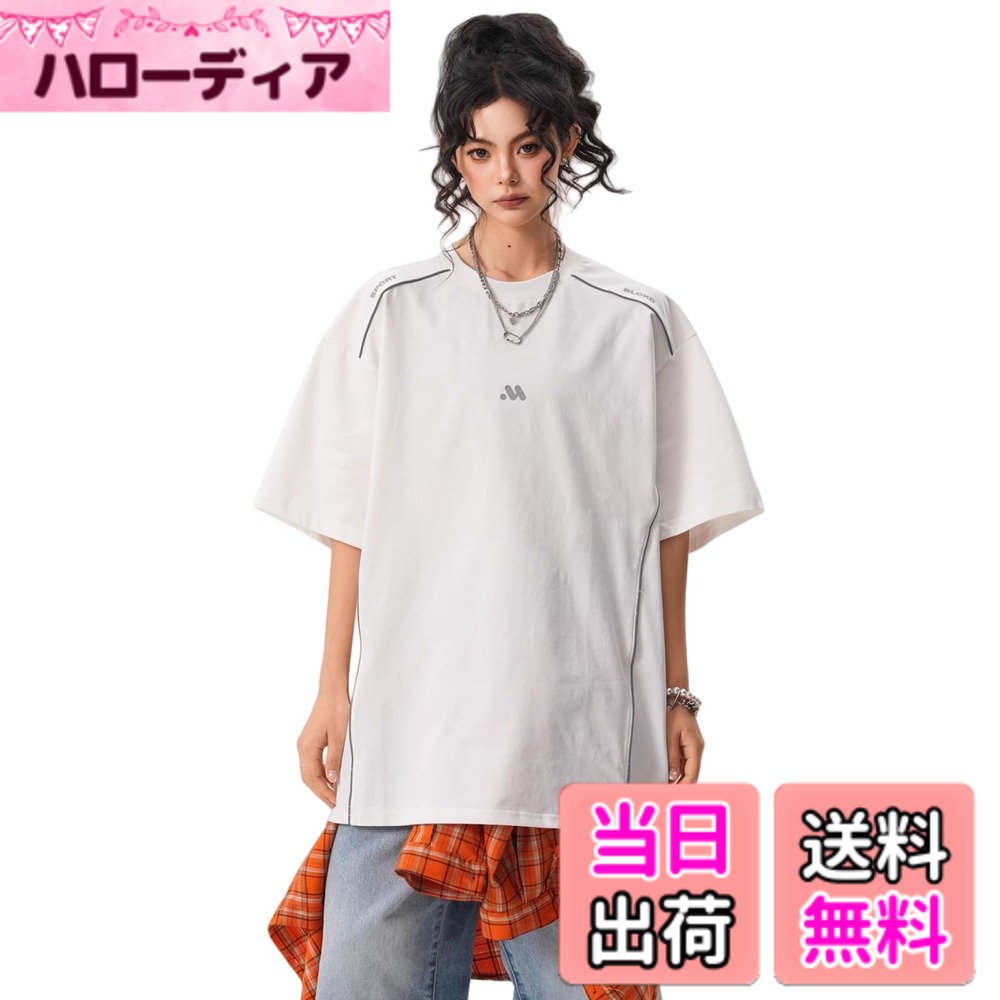 Rakuten - 【送料無料】[xppe] Tシャツ レディース ロゴT アメリカン 半袖 ゆったり カットソー カウルネック トップス 薄手 シンプル 大きいサイズ おしゃれ カジュアル 無地 春 夏 男女兼用 色：ホワイト、サイズ：L