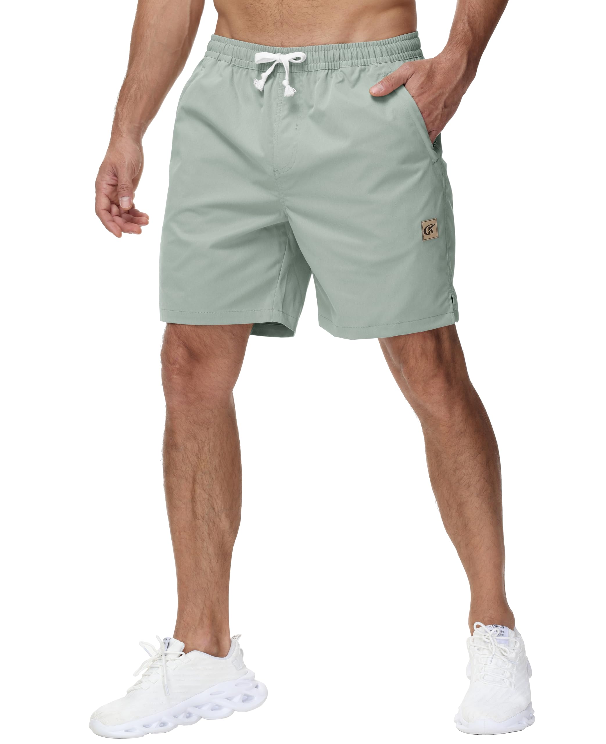 【送料無料】ハーフパンツ 短パン ショートパンツ メンズ 4分丈 通気 夏 大きいサイズ カーゴパンツ カジュアル ジップ付き 調整ひも 柔らかい 部屋着 色：グレーグリーン、サイズ：36