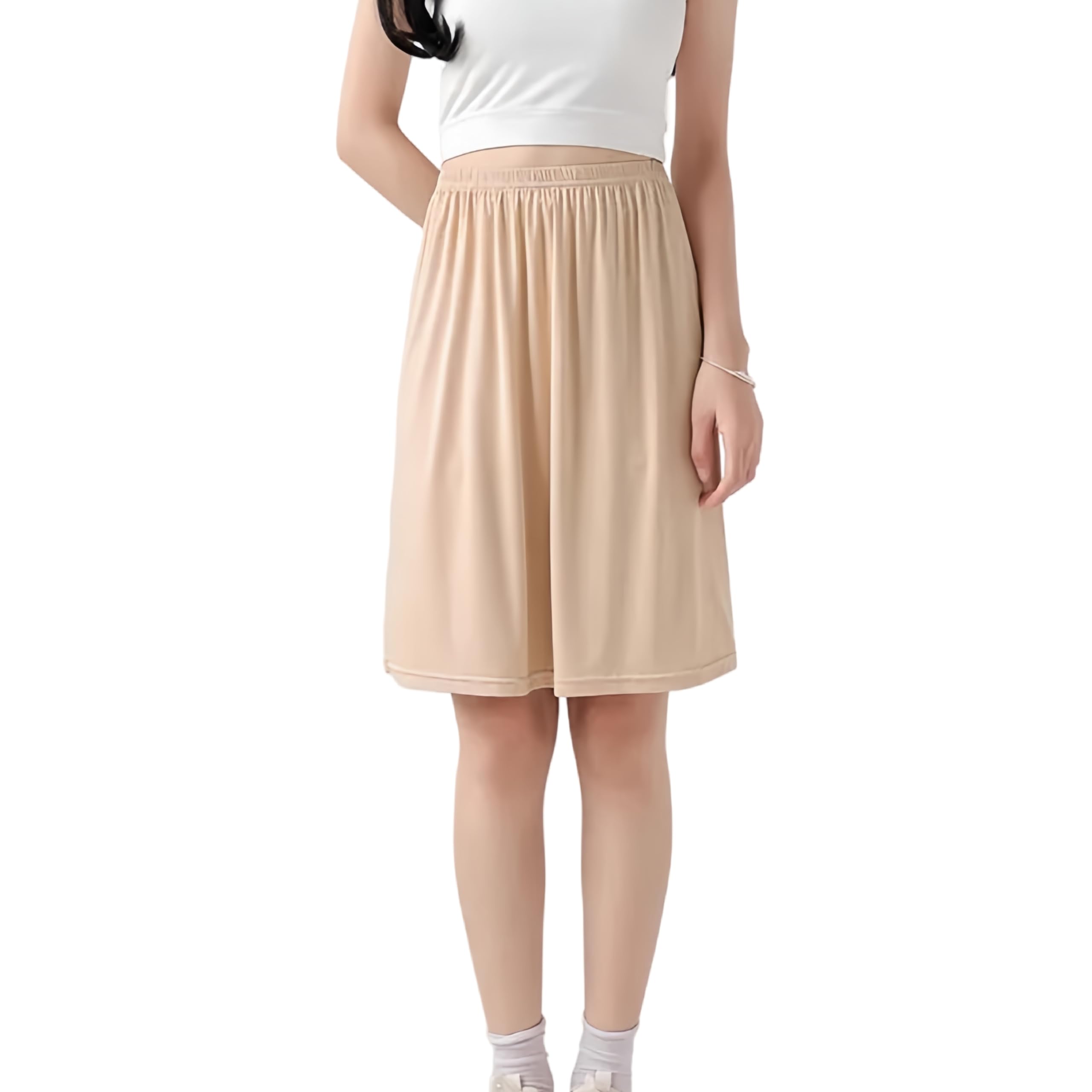 【送料無料】[KOEKOI] ペチコート レディース ペチパンツ ワンピース ぺチスカート 夏 ロング スカート 透けない 透け防止 インナースカート スカート インナー ロング丈 シンプル ショート 重ね着 見せパン 下着 ペチパン 速乾 静電気防 色：肌-50CM、サイズ：Free Size