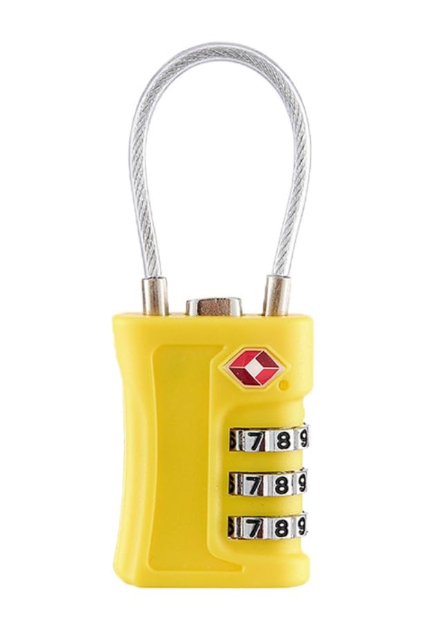 【送料無料】TSA承認 ダイヤル式ワイヤーロック, 3桁コンビネーション, スーツケース用, 多言語（日本語を含む）取扱説明書付き 色：イェロー