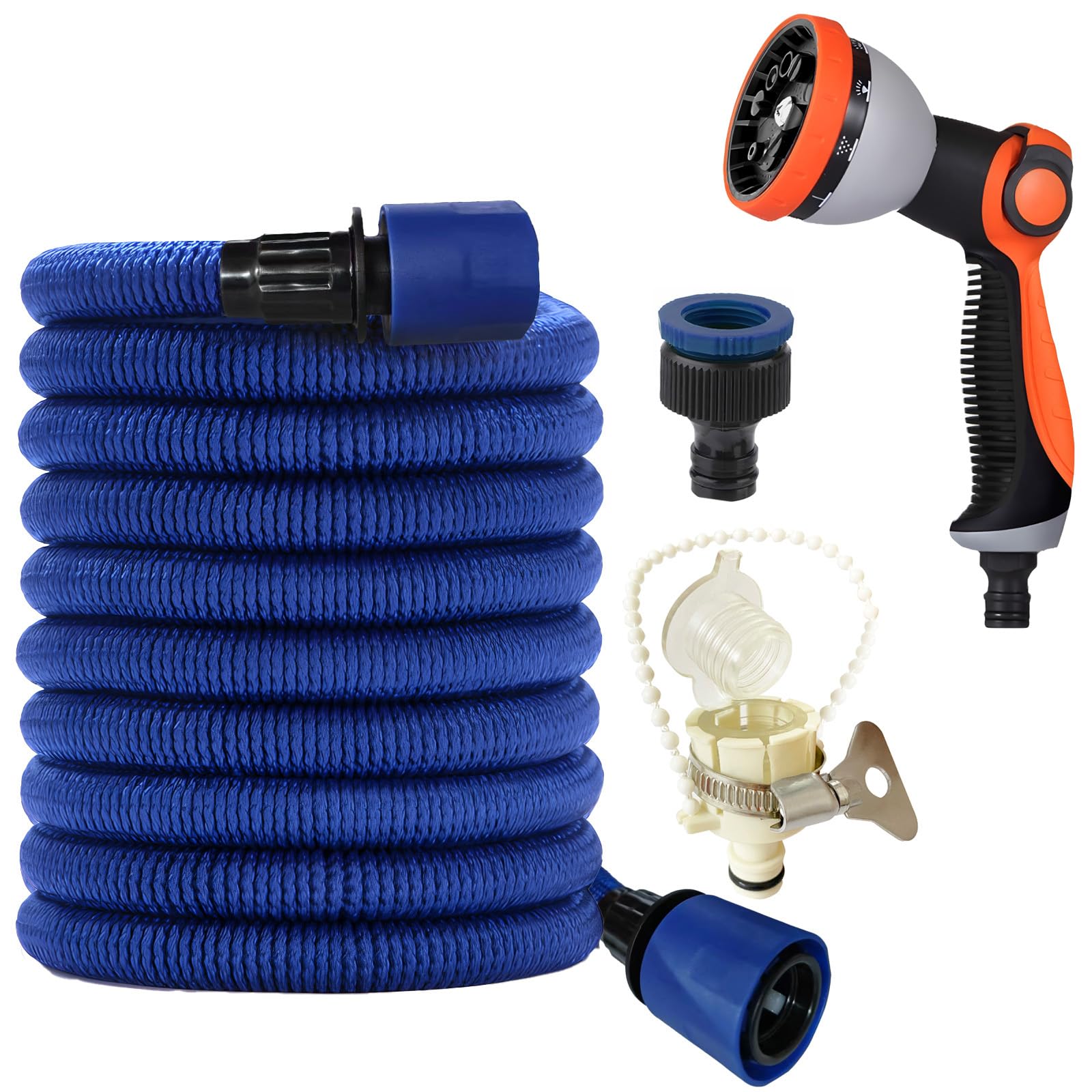 【送料無料】JIANLEI 伸びるホース 散水ホース 3倍伸びる 洗車 水やり 庭 ベランダ 園芸 花壇 大掃除用 色：青、サイズ：5mから15m