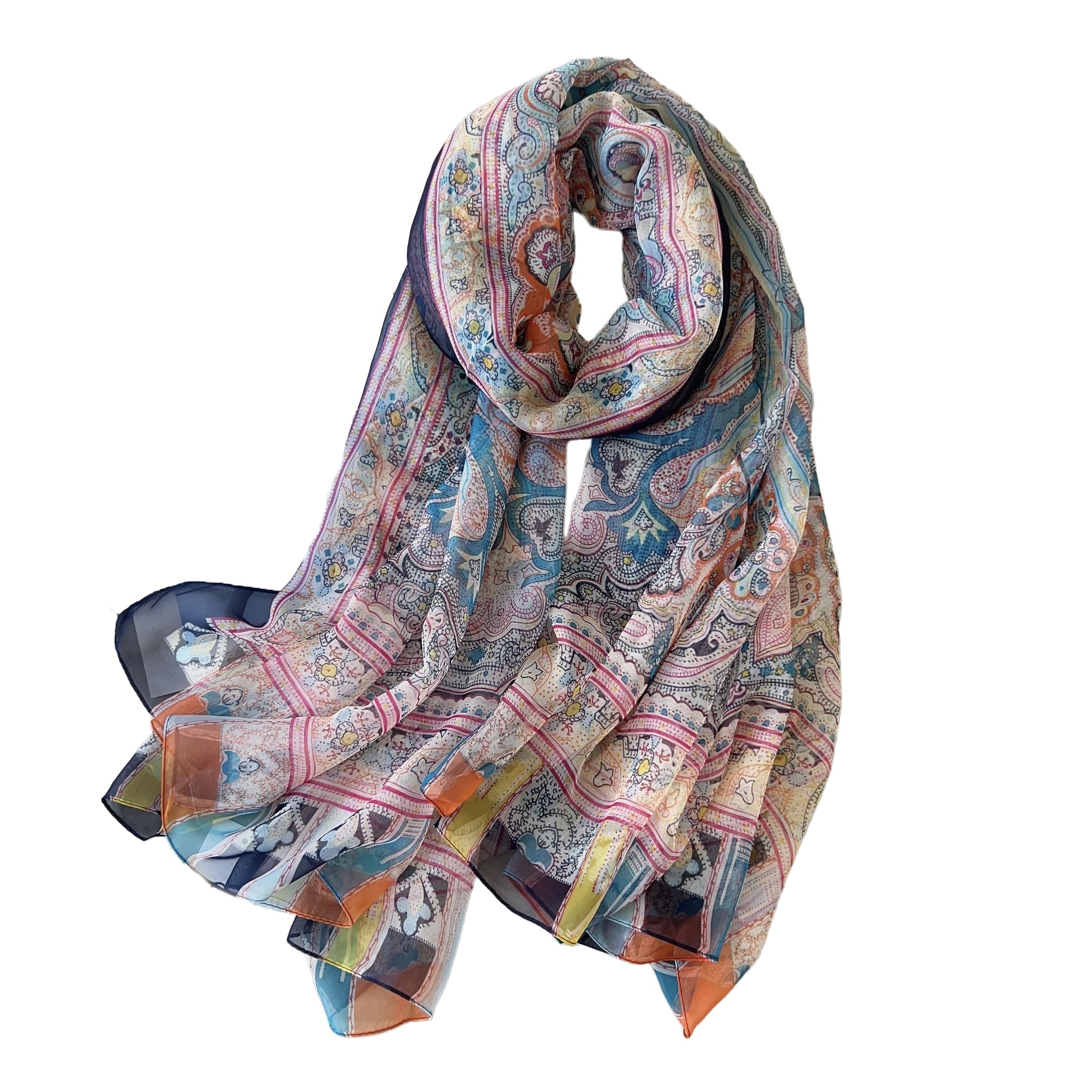 【送料無料】[BRMM MIA] 超薄手 大判ストール スカーフ マフラー ストール 花 ショール 大判ストール シルク レディース 春夏 上品 おしゃれ 海 旅行 日焼け防止 UV対策 色：マルチカラー、サイズ：195*85cm