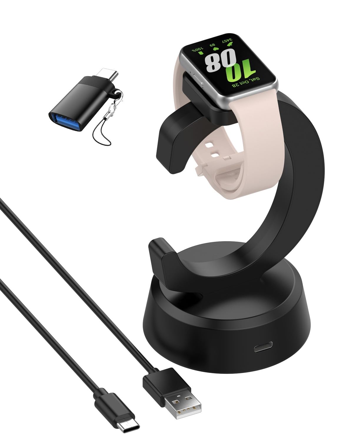 【送料無料】スマートウォッチ 充電器 充電スタンド 充電スタンドC型 磁気吸着 高耐久 便利性 色：ブラック、サイズ：Galaxy Fit 3 対応