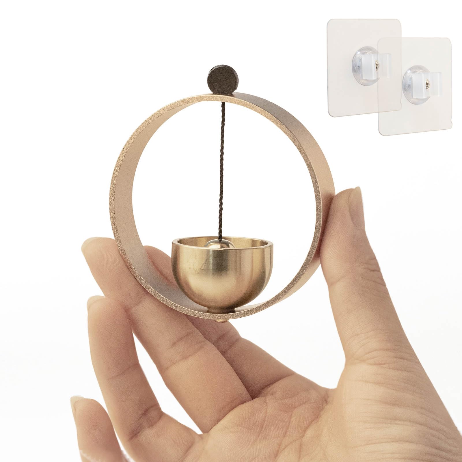 【送料無料】iwoohome ドアベル 玄関 ドア 用 鈴 玄関ベル 真鍮 アルミ製アルマイト仕上本体 風鈴 ホーム 店舗用 喫茶店 バー 飲食店 冷蔵庫ドア 色：シャンパンゴールド（円形）、サイズ：Small