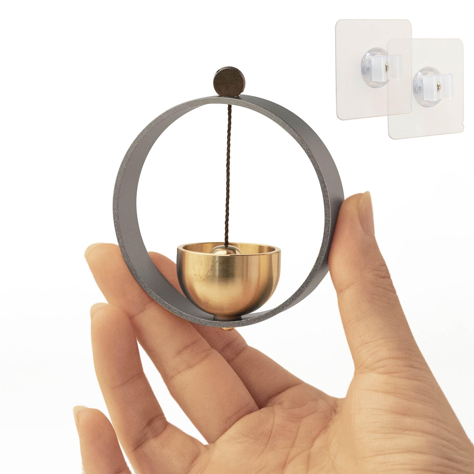 【送料無料】iwoohome ドアベル 玄関 ドア 用 鈴 玄関ベル 真鍮 アルミ製アルマイト仕上本体 風鈴 ホーム 店舗用 喫茶店 バー 飲食店 冷蔵庫ドア 色：ダークグレー（円形）、サイズ：Small